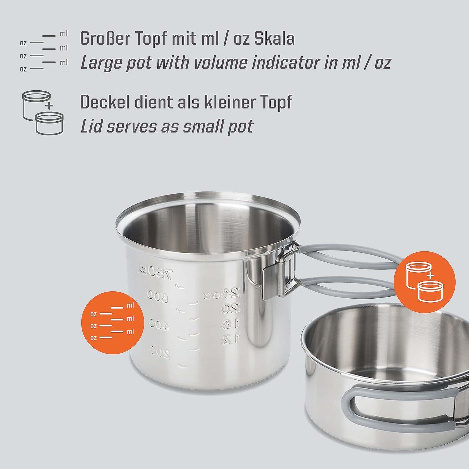 Olla de Acero Inoxidable Esbit 1L con Tapa y Bolsa de Malla