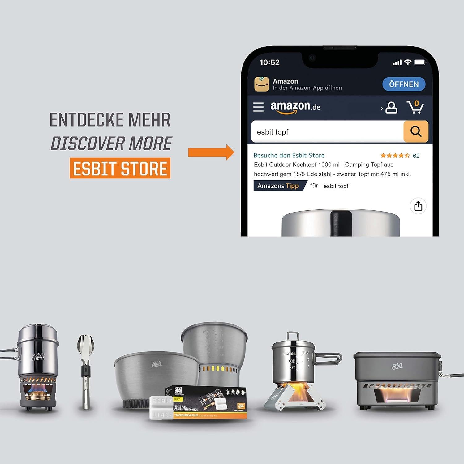 Olla de Acero Inoxidable Esbit 1L con Tapa y Bolsa de Malla