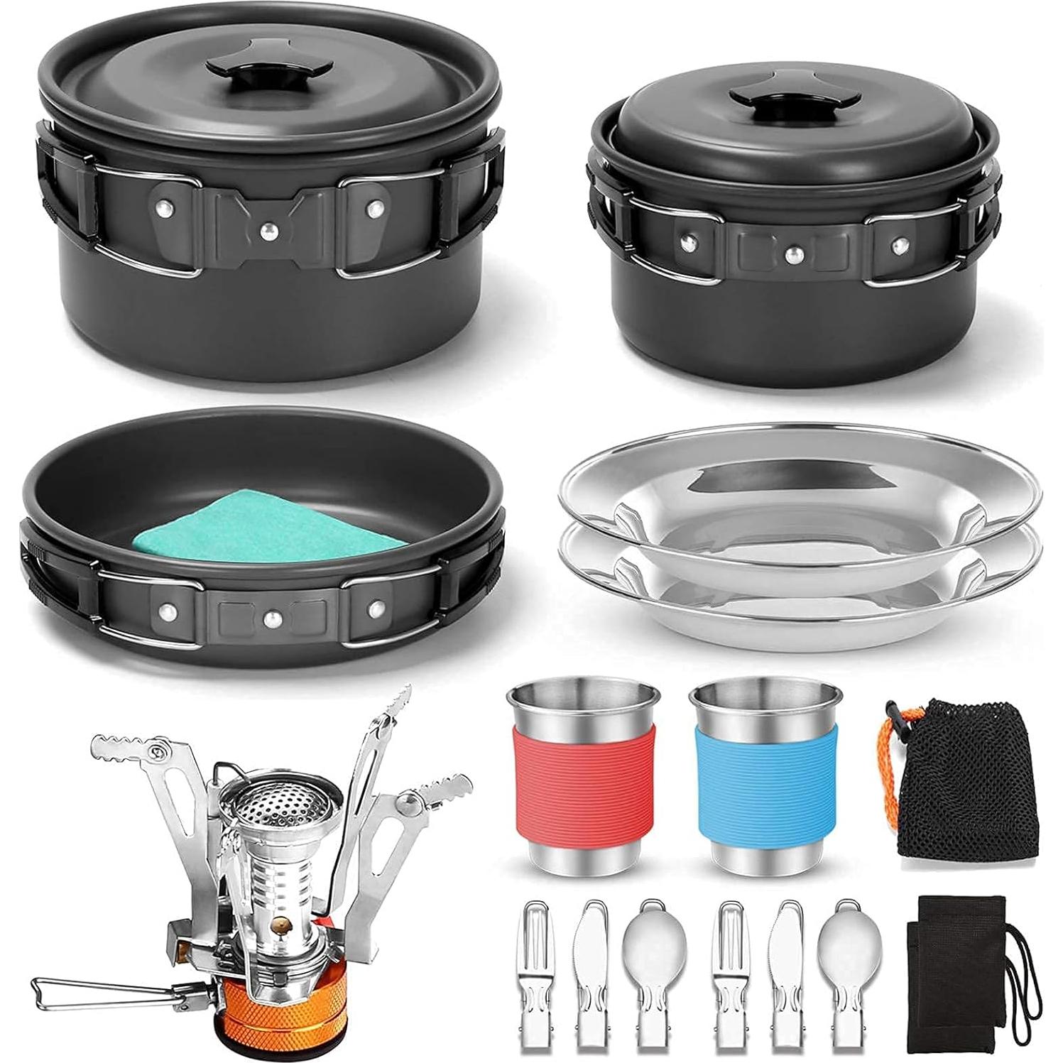Kit de Cocina para Camping Odoland 16 Piezas con Parrilla Plegable