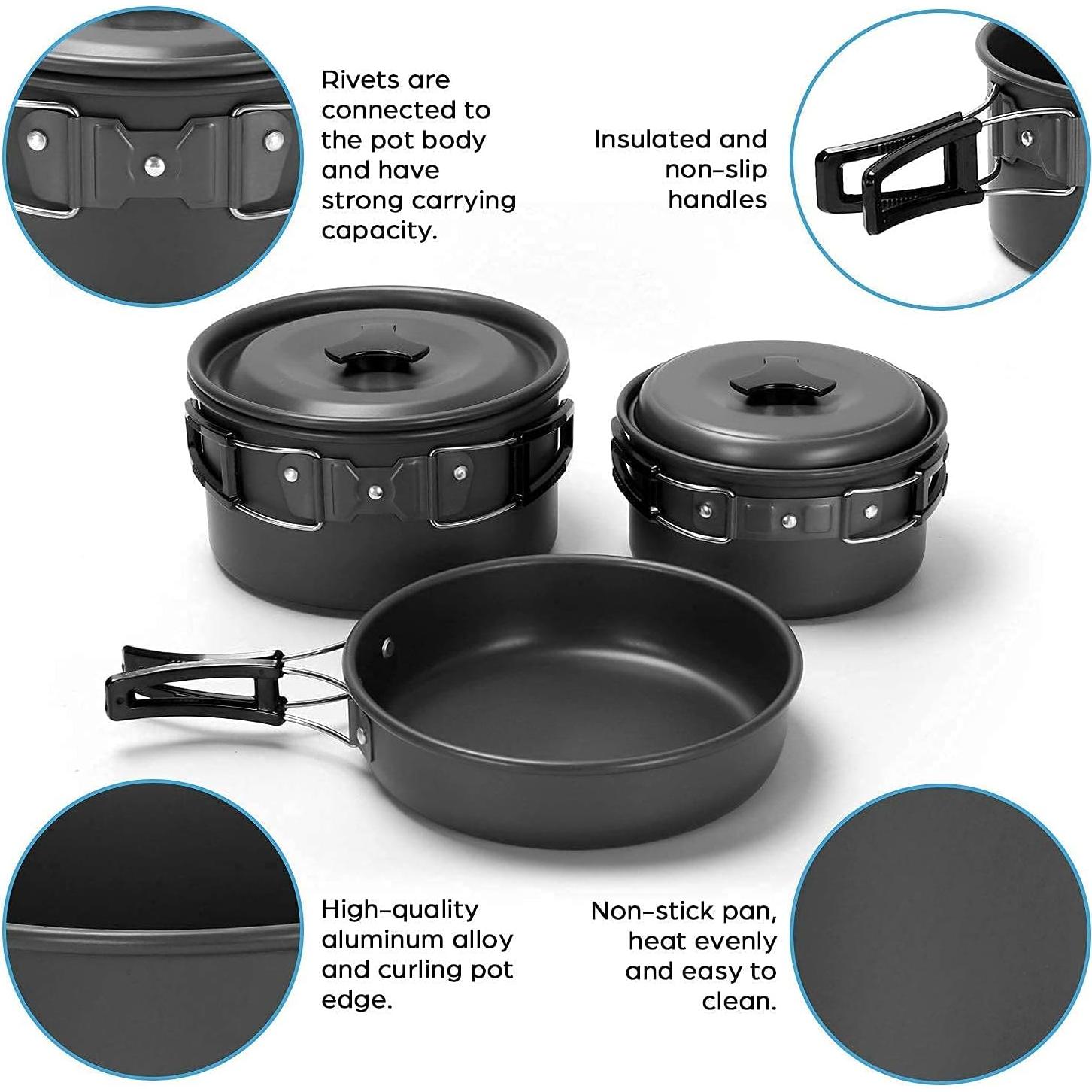 Kit de Cocina para Camping Odoland 16 Piezas con Parrilla Plegable