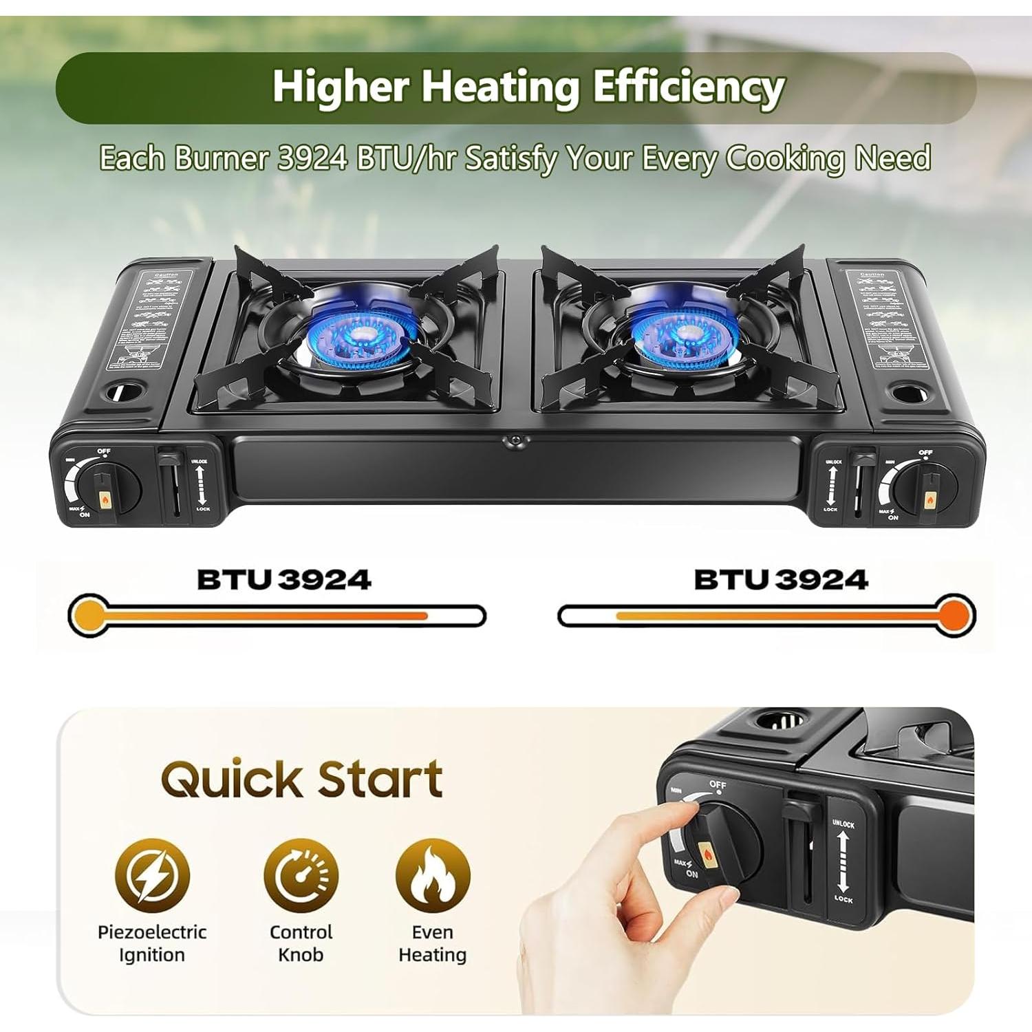 Estufa de Camping Butano HuaShuani Doble Quemador 3924 BTU