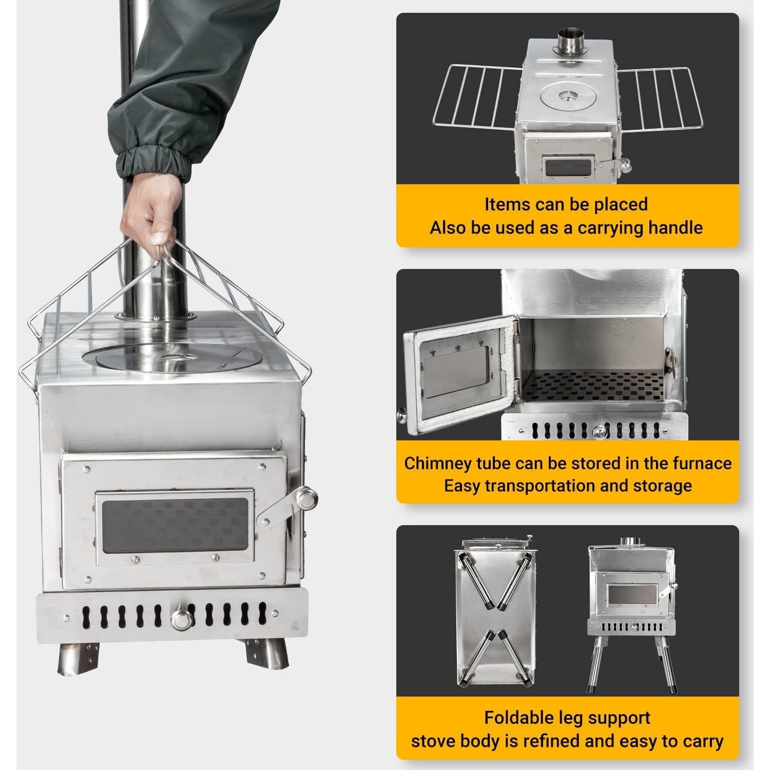 Estufa de Camping Womeyork-4 Portátil de Leña 47x27x27cm