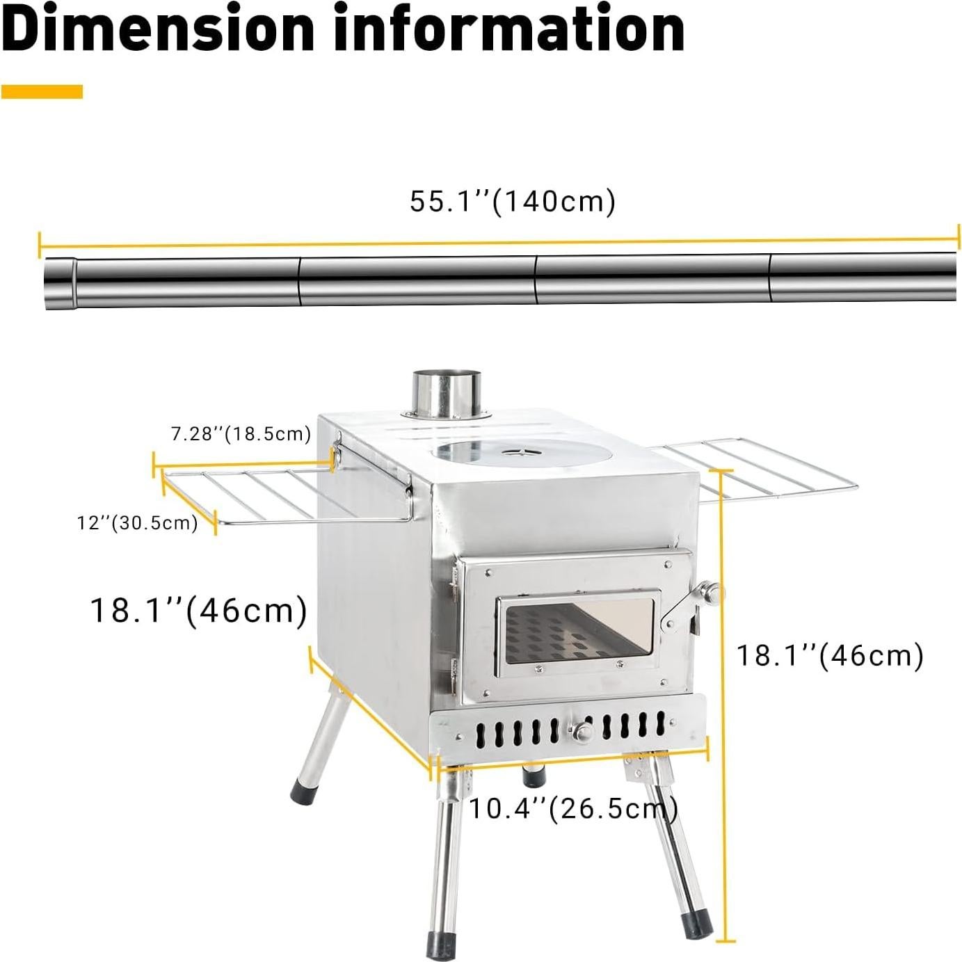 Estufa de Camping Womeyork-4 Portátil de Leña 47x27x27cm