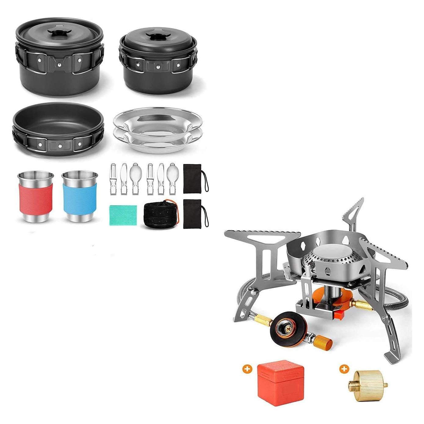 Kit de Cocina para Camping Odoland 15 Piezas + Estufa 3500W