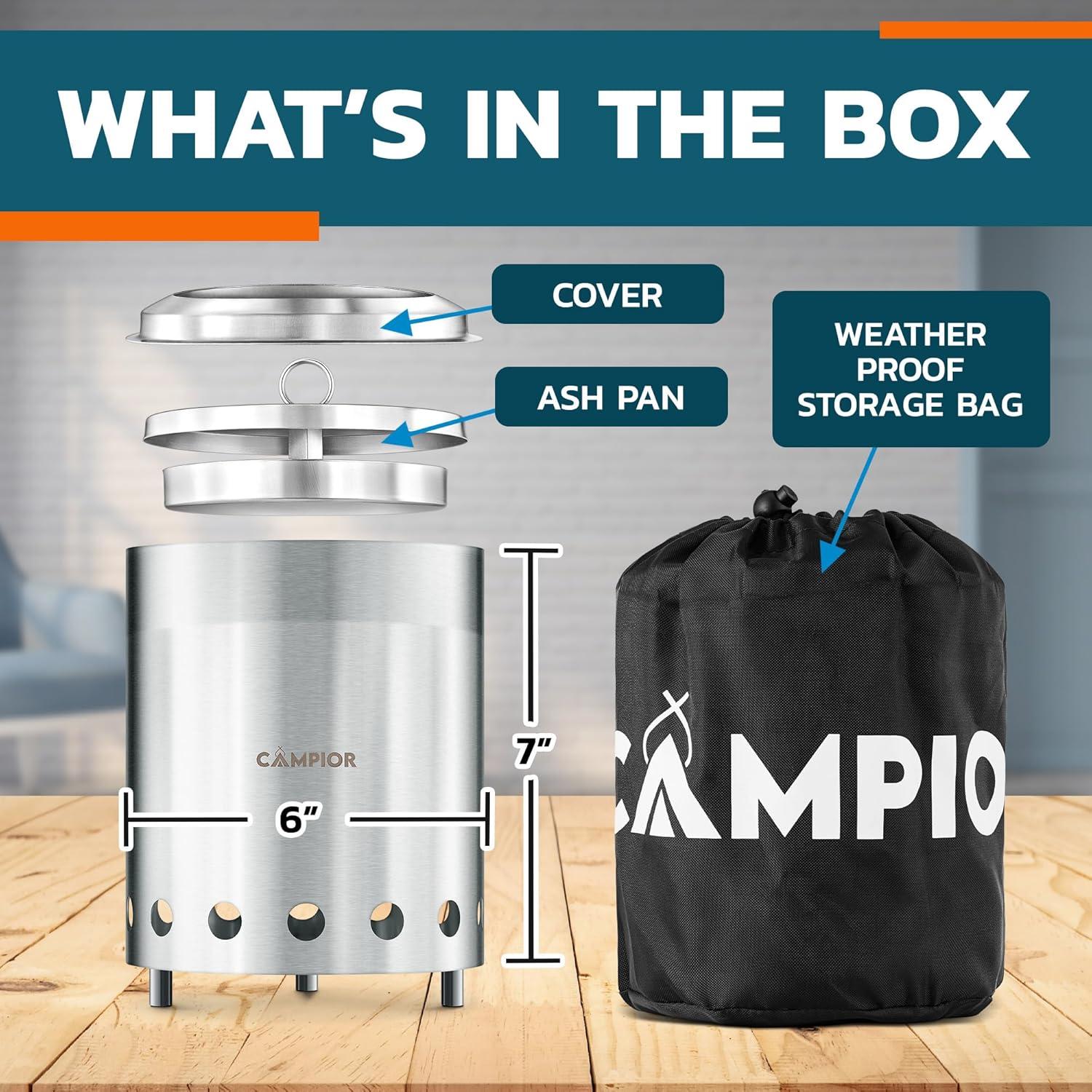 Estufa de Fuego a Leña Campior 15 cm Acero Inoxidable Portátil