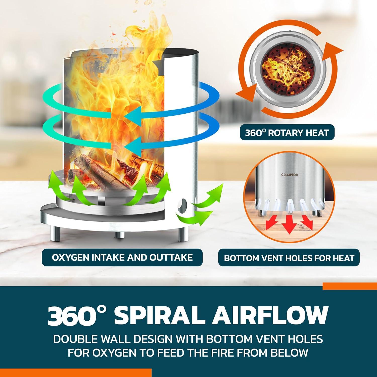Estufa de Fuego a Leña Campior 15 cm Acero Inoxidable Portátil