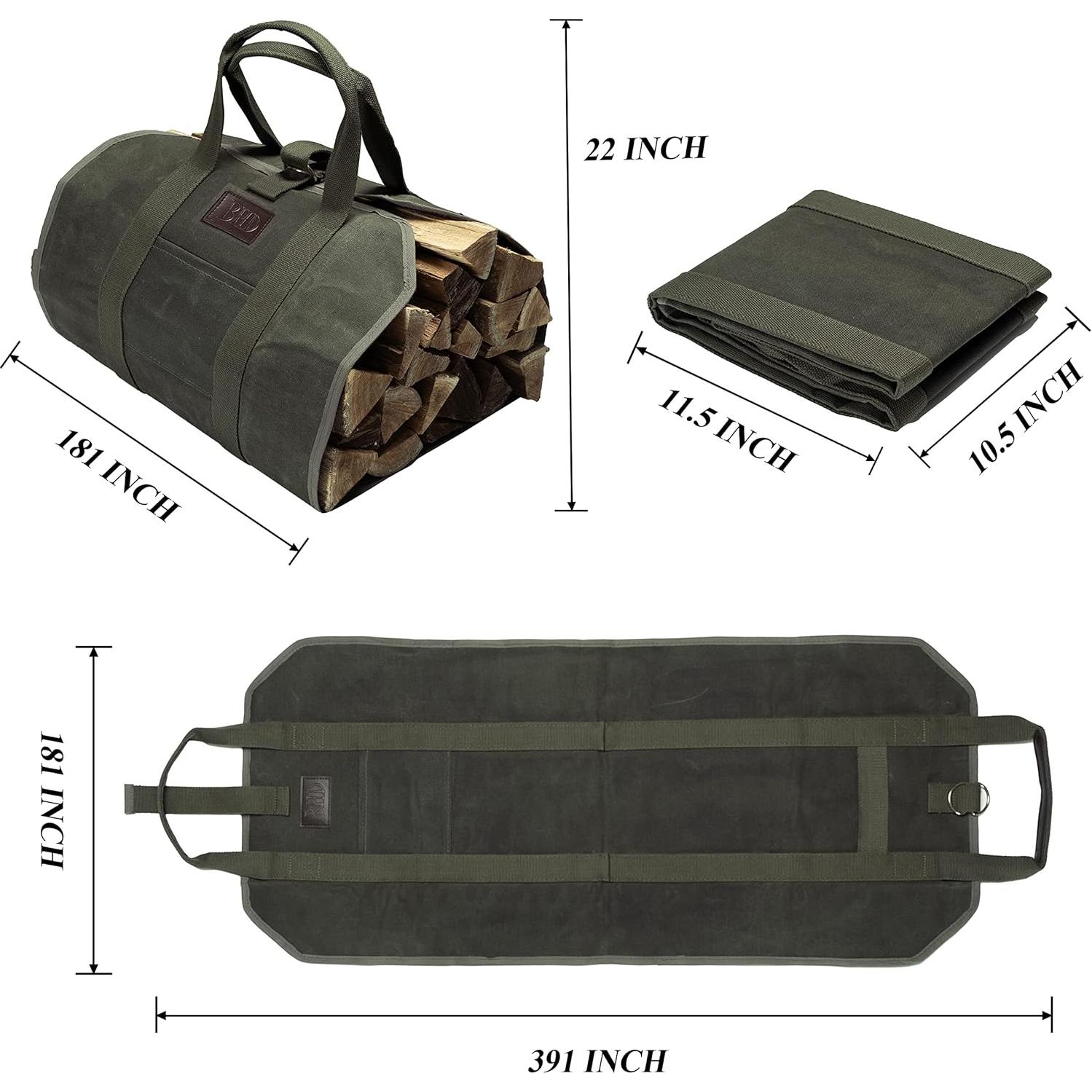 Transportador de Leña BHD Lona Encera 99x46 cm Verde Militar