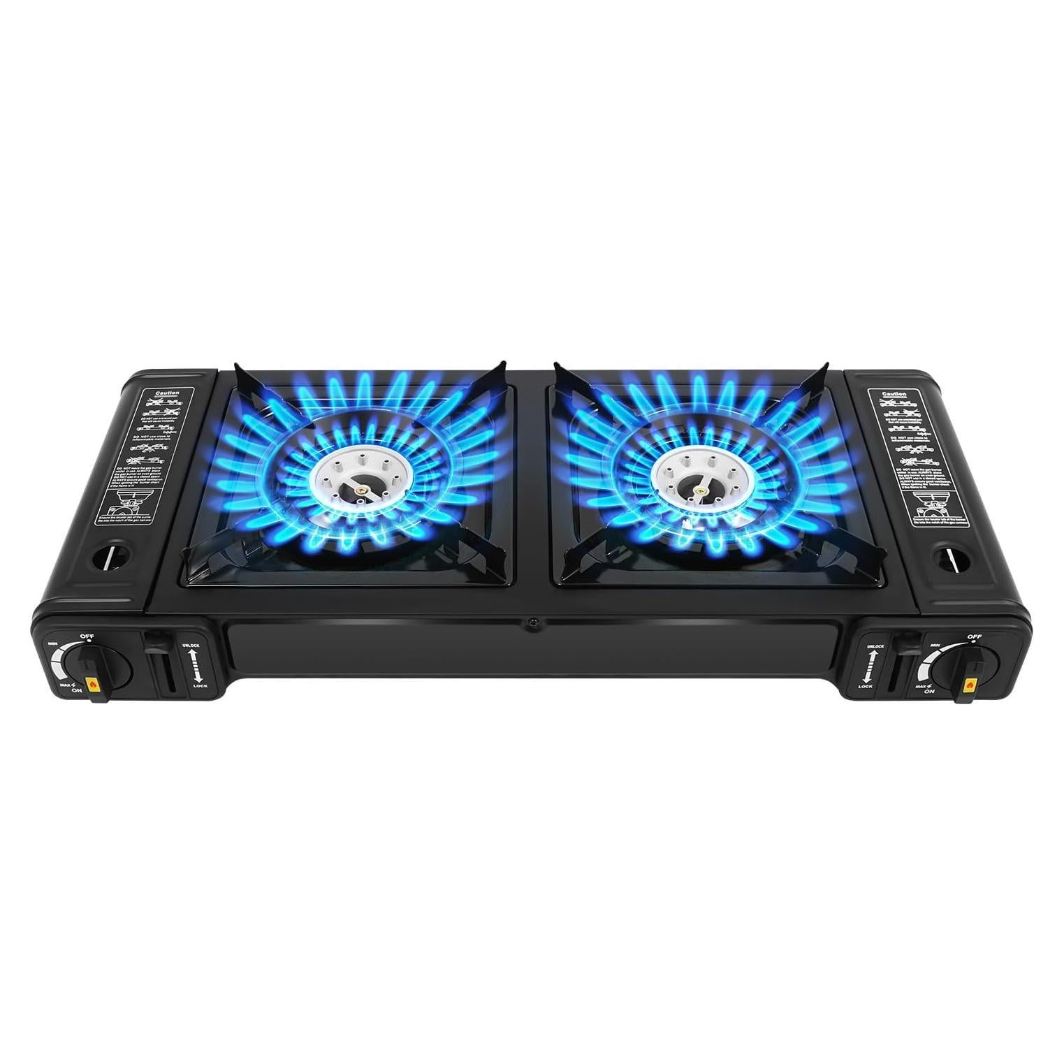 Estufa de Camping Portátil QUEWATSA Doble Quemador Butano 64x27.8cm