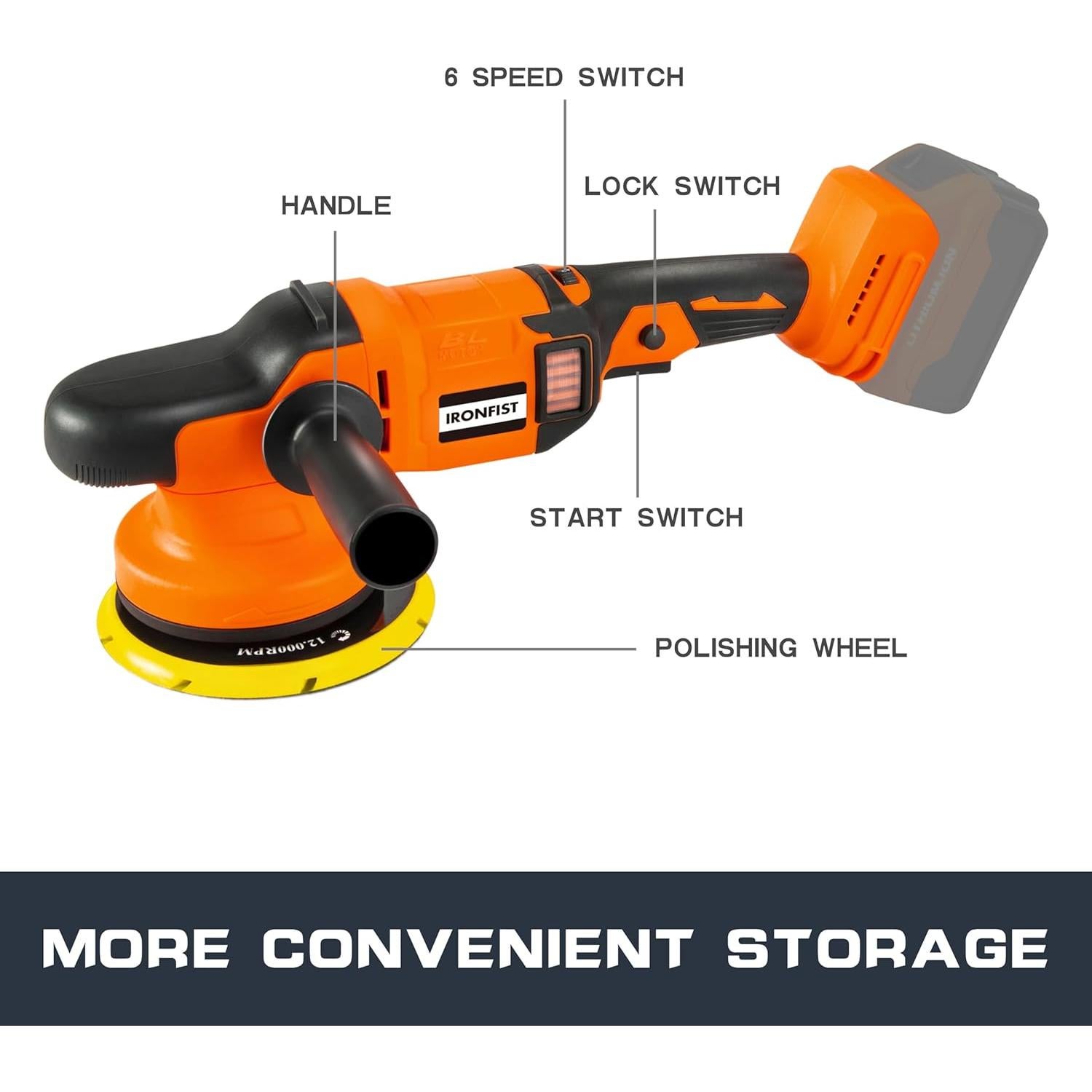 Pulidora Orbital Inalámbrica IRONFIST 20V 6" Sin Escobillas