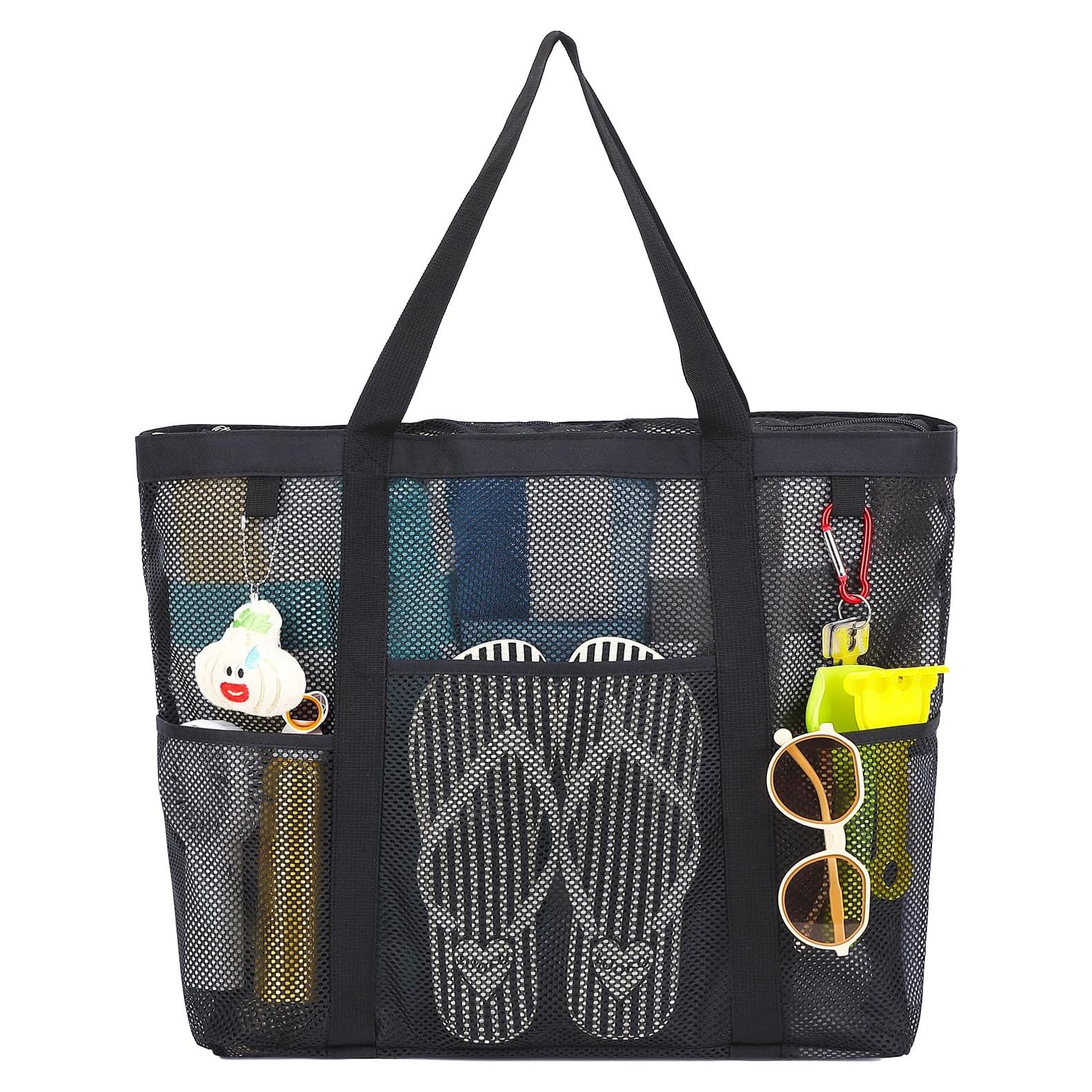 Bolsa de Playa de Malla Fammart Grande con Cremallera - Negro