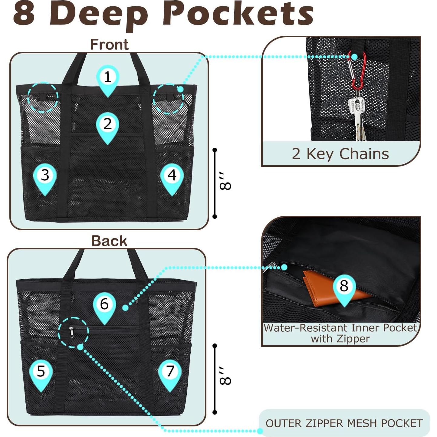 Bolsa de Playa de Malla Fammart Grande con Cremallera - Negro