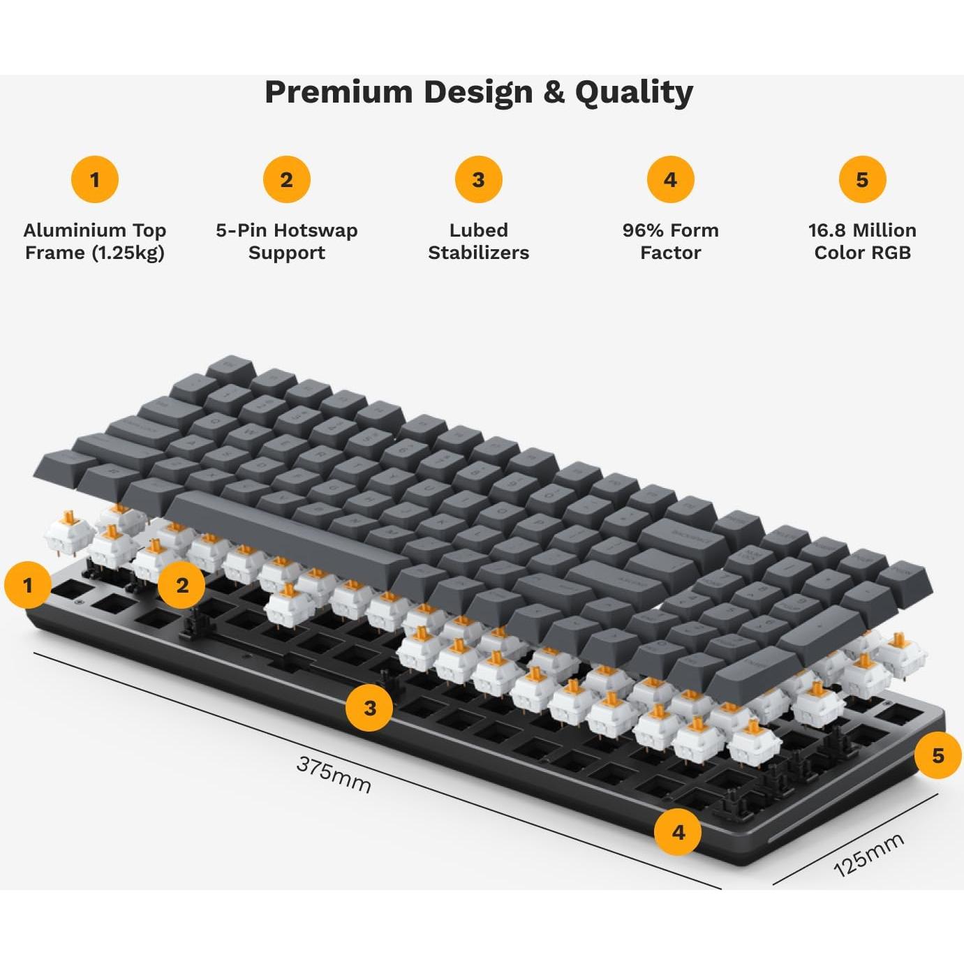 Teclado Mecánico Glorious GMMK 2 Barebones 96% Negro RGB
