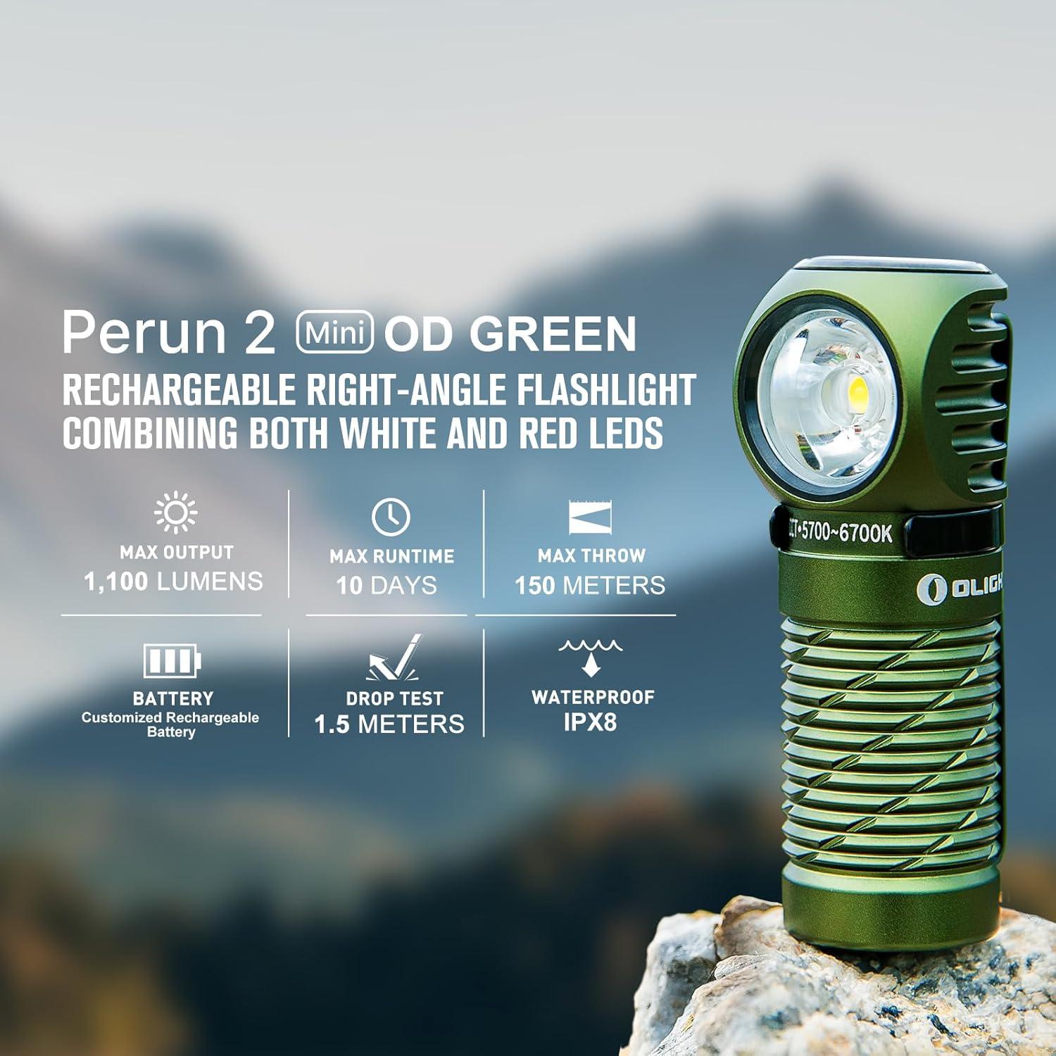 Linterna Frontal OLIGHT Perun 2 Mini 1100 Lúmenes Verde OD