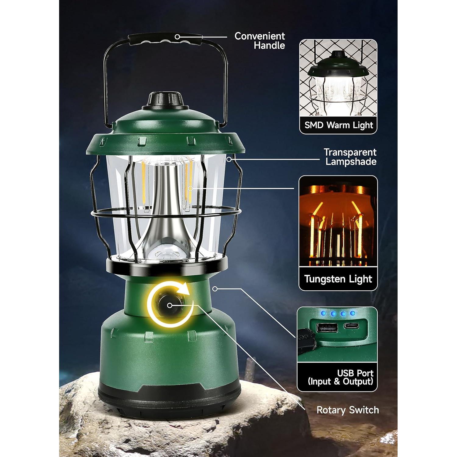 Linterna de Camping LED Drfx 2500LM Recargable Verde Bosque