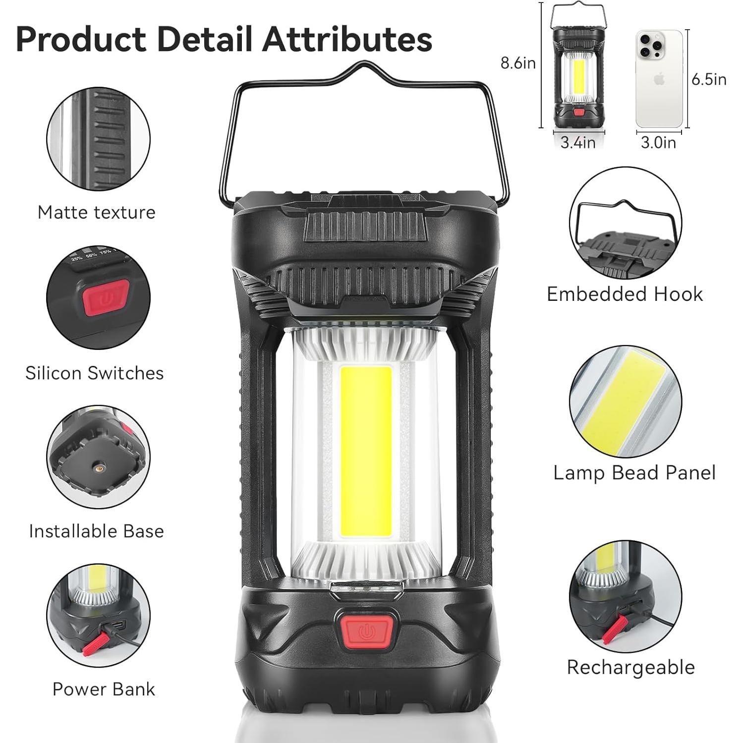 Linterna de Camping Recargable AlpsWolf 1000LM 4000mAh 2Pack