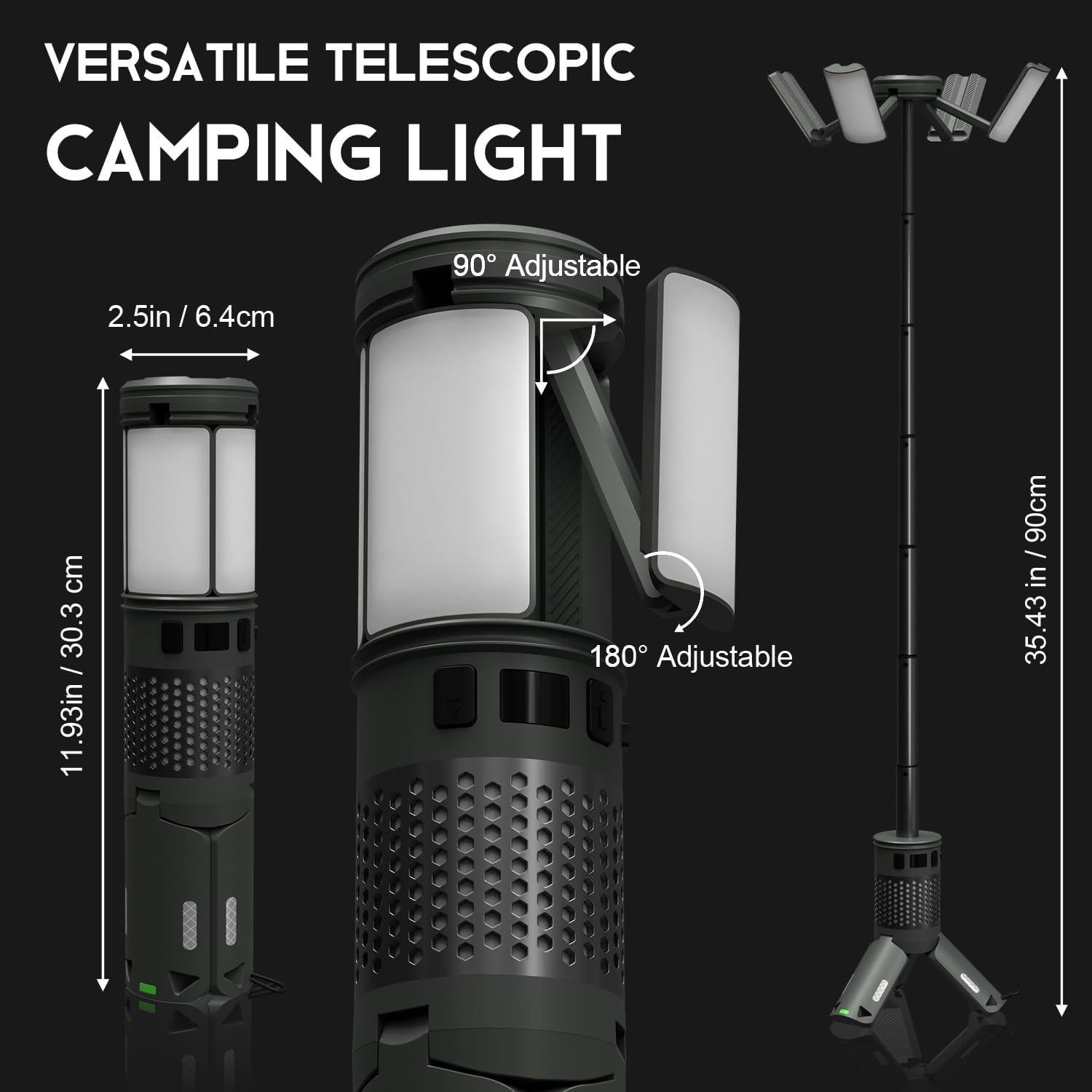 Telescopic Camping Lights, Rechargeable Camping Lights with Stand,12000mAh Collapsible Camping Lanterns, Magnetic Base Portable Flashlights IPX5 Waterproof for Camping,Hiking,Emergency Use