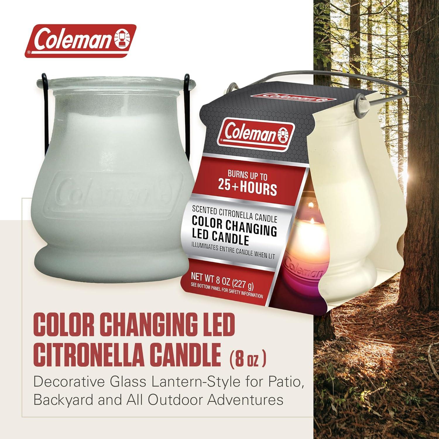Vela LED Citronela Coleman 8oz Cambia Color Exterior