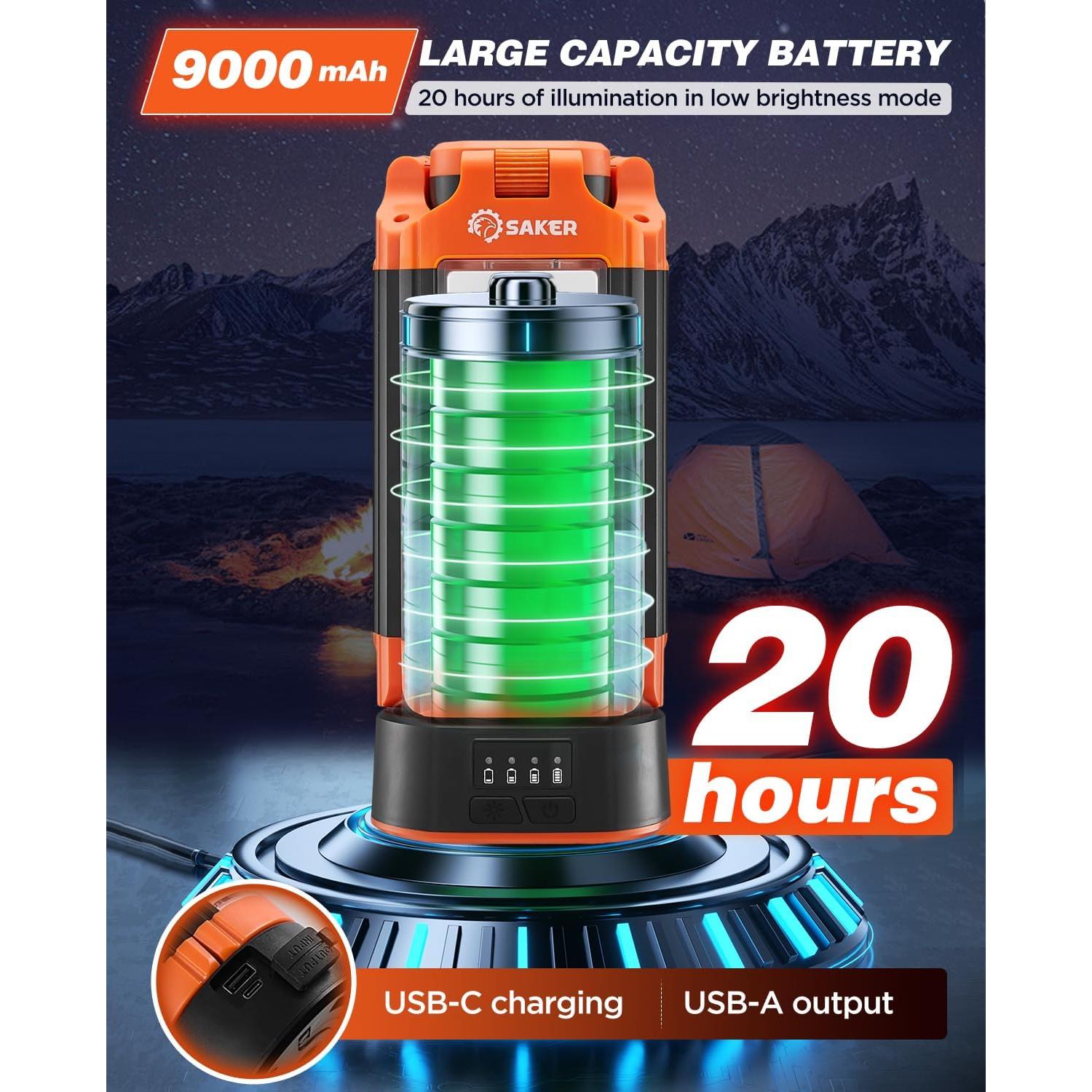 Luz de Camping Portátil Saker LD10 Recargable 800-3200 Lúmenes