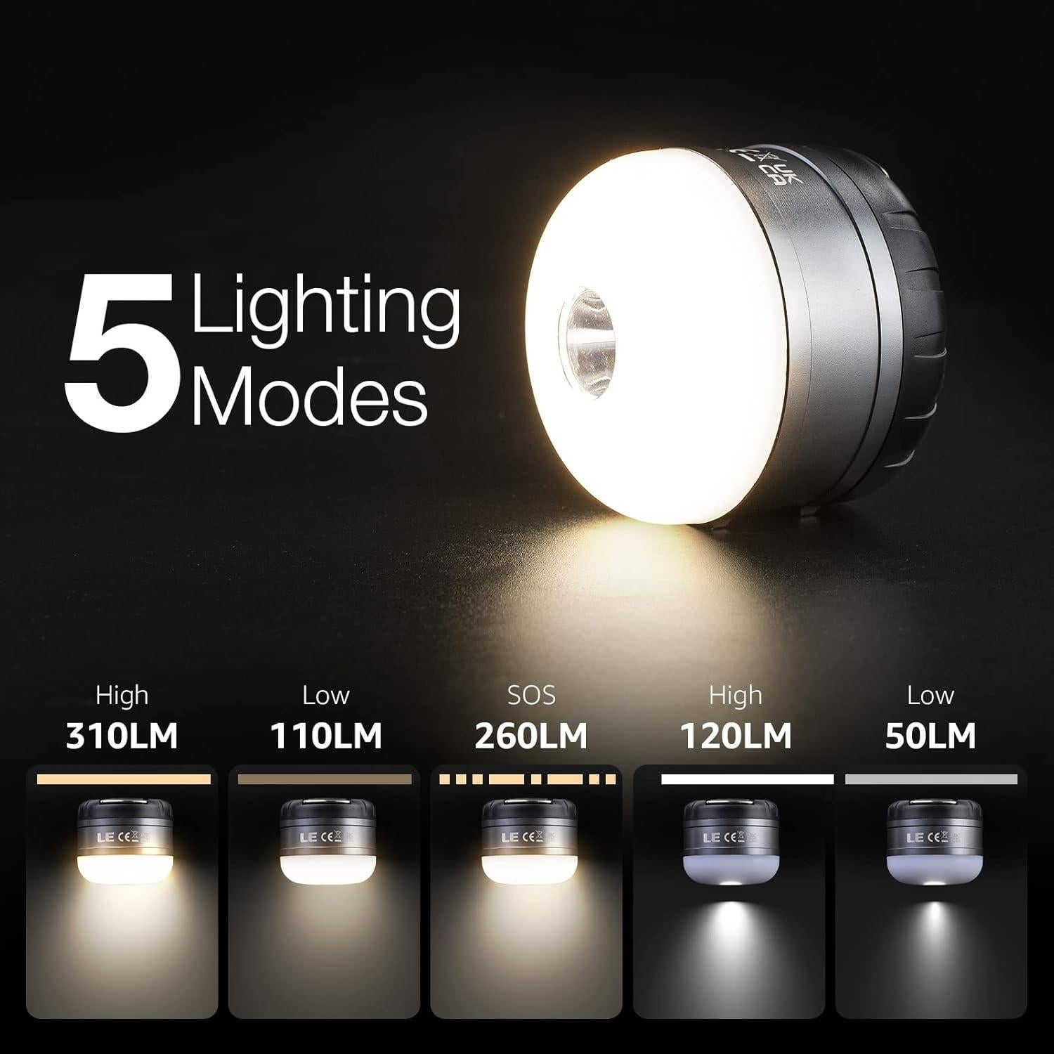 Linterna de Camping LE LED Recargable 310LM 5 Modos Impermeable