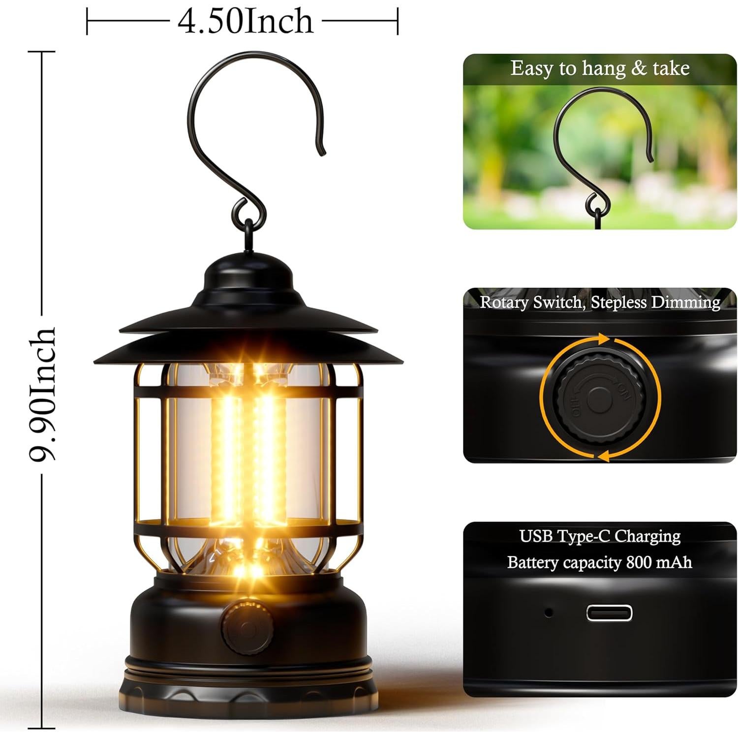 Linterna LED de Camping KUNDGLA Negra Recargable USB 1500 LM