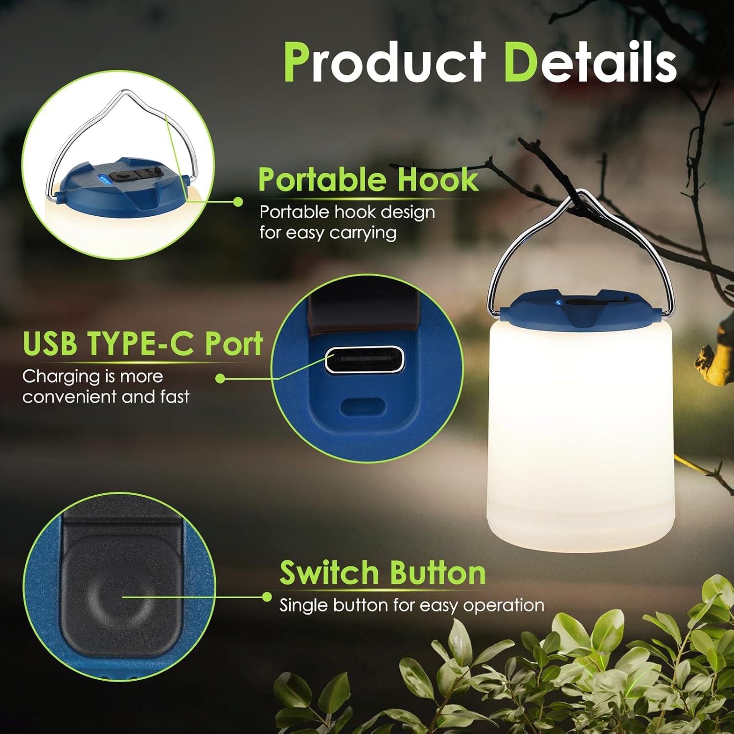 Linterna de Camping LED BOBKID 1000LM Recargable Azul