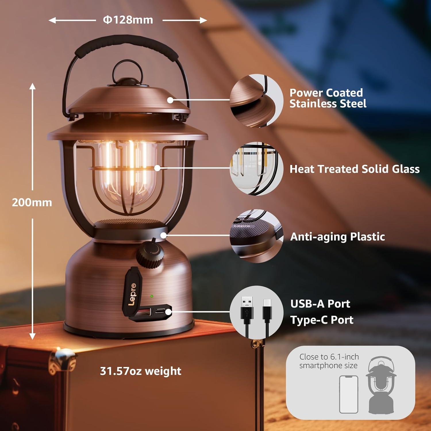 Linterna de Camping LED Lepro Retro 2500K 5000K Recargable