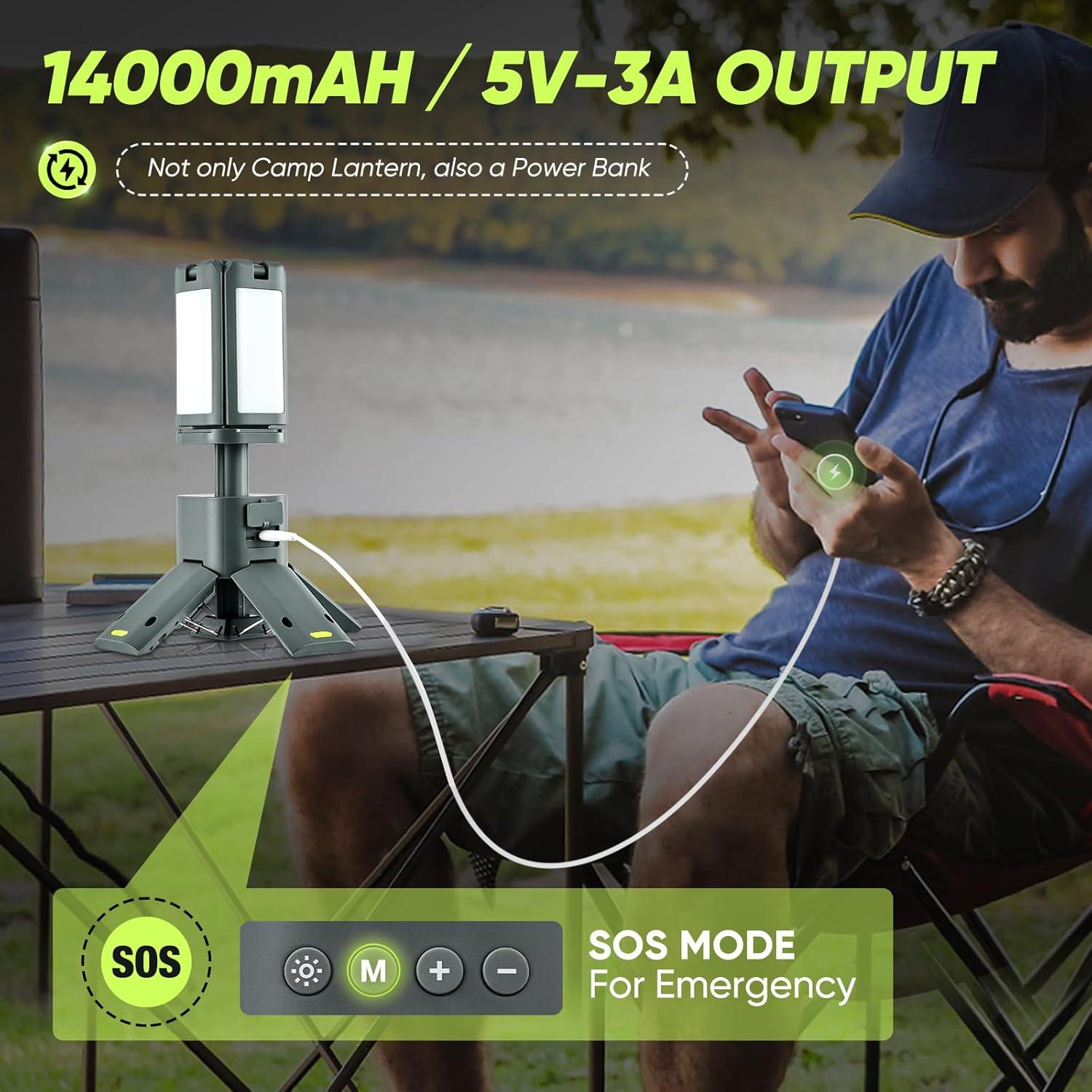 Linterna de Camping Telescópica SakerPlus 14000mAh 6000 Lúmenes