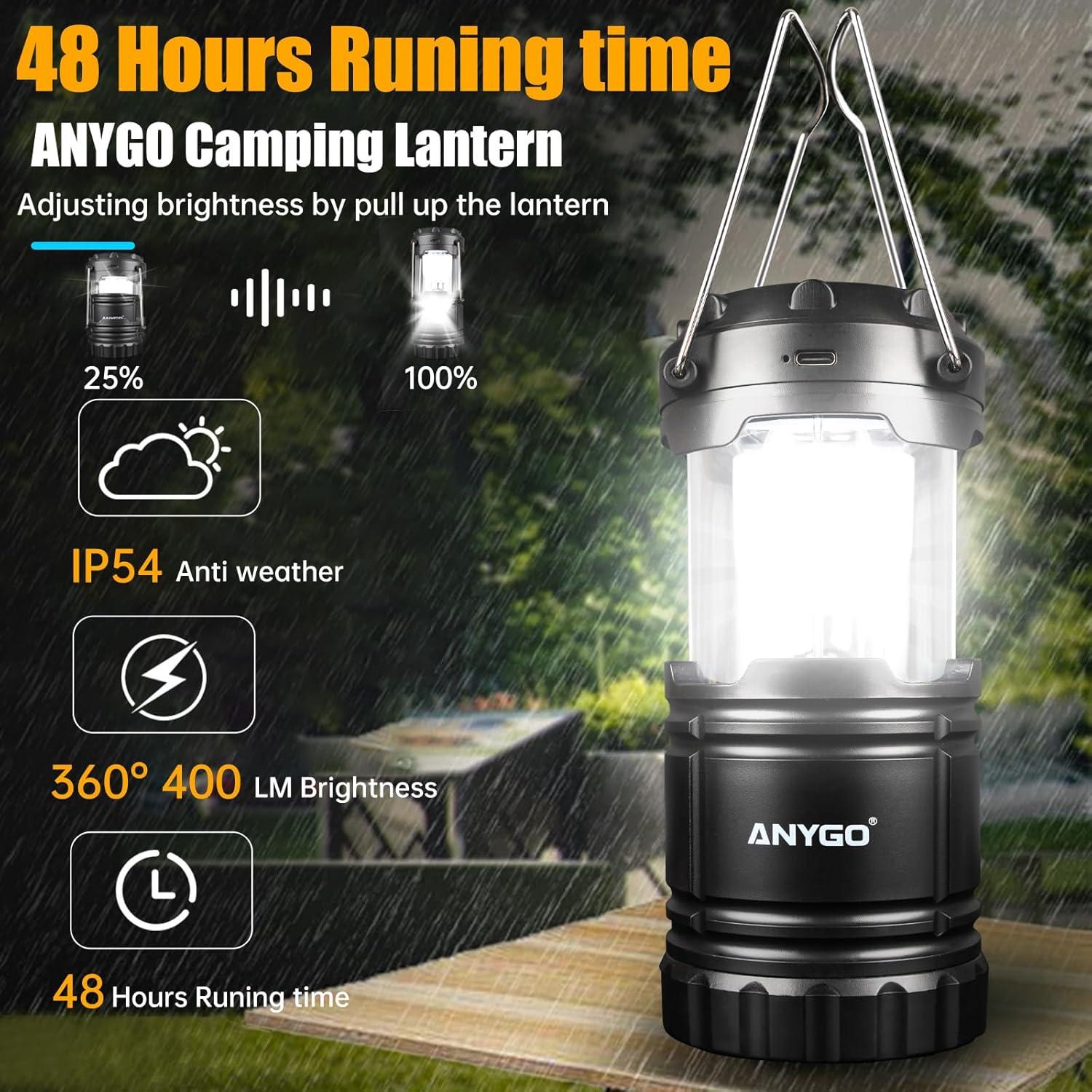 Linterna de Camping Recargable ANYGO AG-YY01-4, 400 Lúmenes, 48h