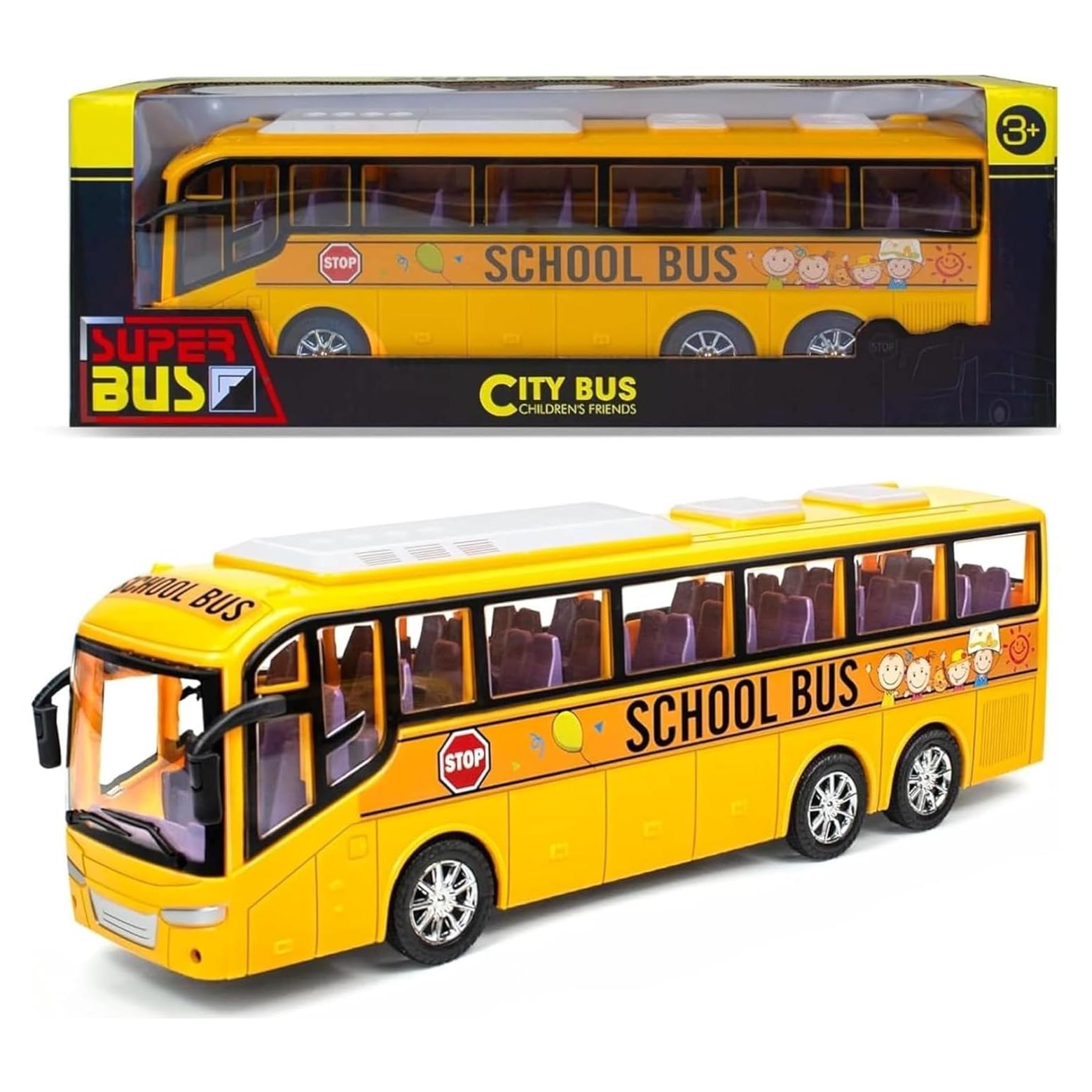 Large Yellow Toy School Bus for Kids, 12.6" Durable Plastic Push & Go Toy Car with Inertia Motion, Toddler Vehicle Gift for Boys & Girls Ages 3 4 5 6 (Birthday, Party Favors)