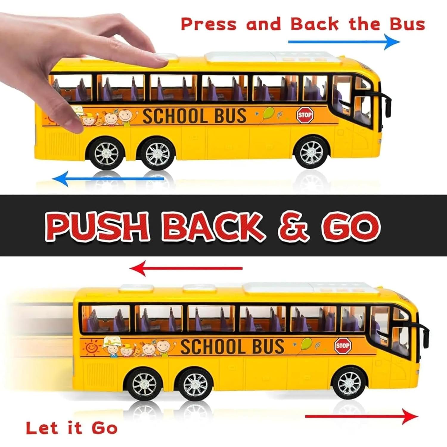 Large Yellow Toy School Bus for Kids, 12.6" Durable Plastic Push & Go Toy Car with Inertia Motion, Toddler Vehicle Gift for Boys & Girls Ages 3 4 5 6 (Birthday, Party Favors)