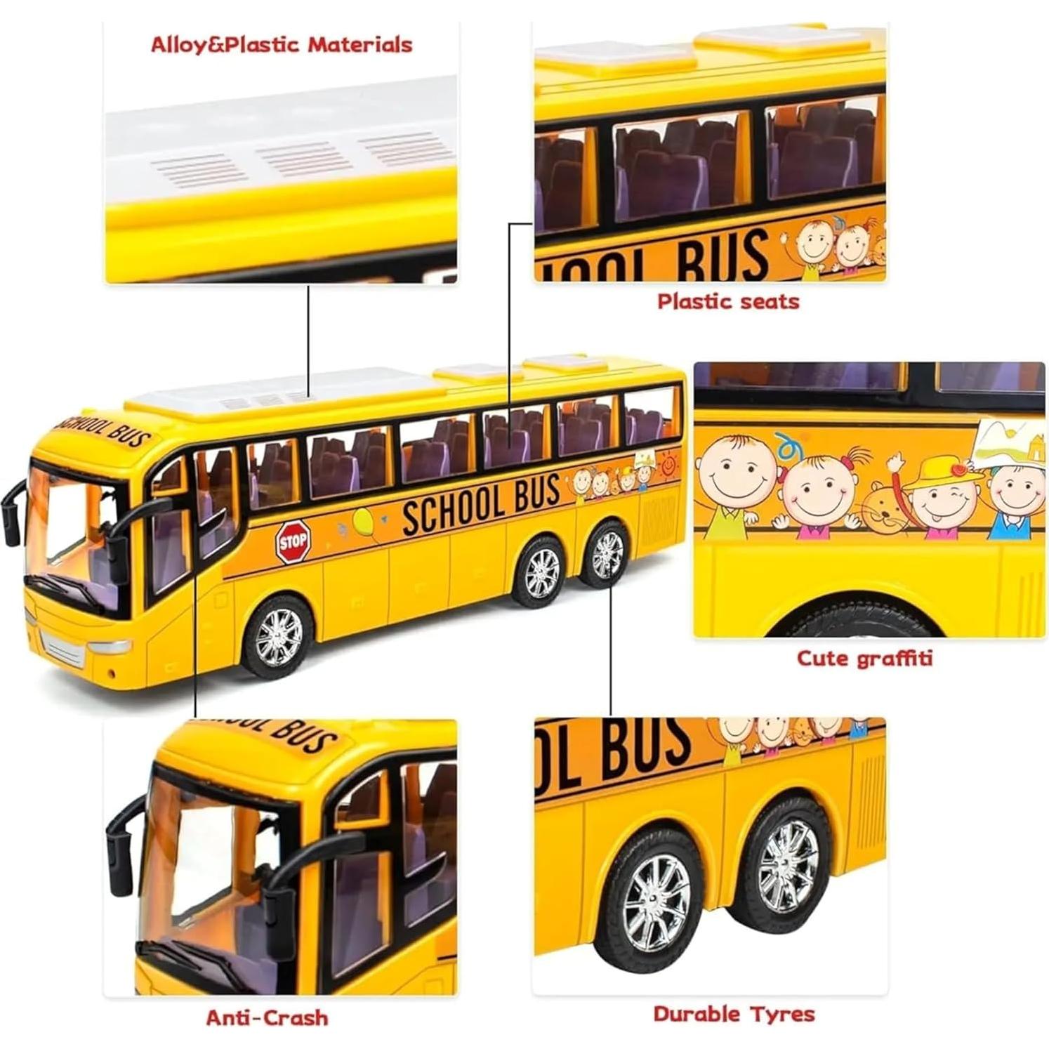 Large Yellow Toy School Bus for Kids, 12.6" Durable Plastic Push & Go Toy Car with Inertia Motion, Toddler Vehicle Gift for Boys & Girls Ages 3 4 5 6 (Birthday, Party Favors)