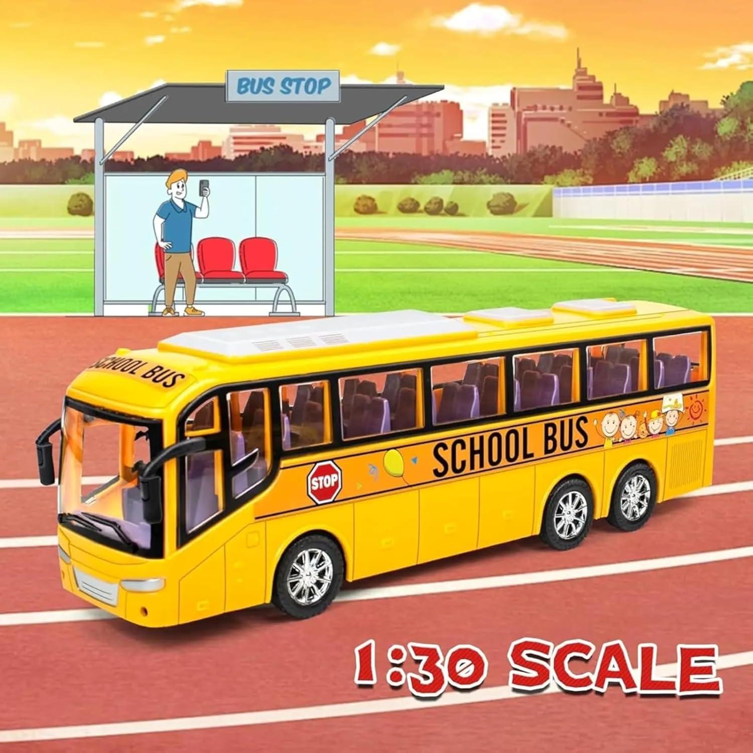 Large Yellow Toy School Bus for Kids, 12.6" Durable Plastic Push & Go Toy Car with Inertia Motion, Toddler Vehicle Gift for Boys & Girls Ages 3 4 5 6 (Birthday, Party Favors)