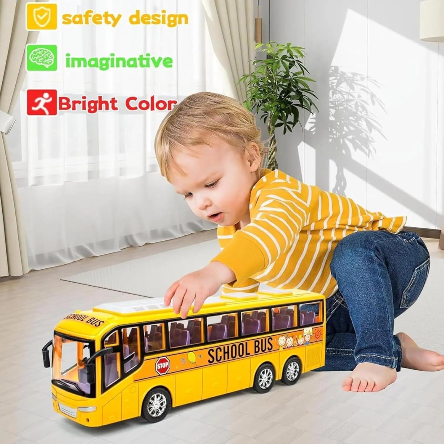 Large Yellow Toy School Bus for Kids, 12.6" Durable Plastic Push & Go Toy Car with Inertia Motion, Toddler Vehicle Gift for Boys & Girls Ages 3 4 5 6 (Birthday, Party Favors)