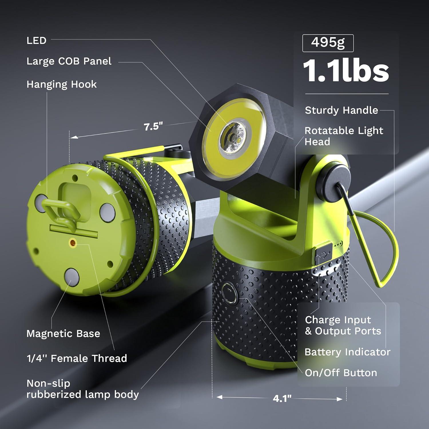 CLAKAP LED Camping Lantern, 3000Lumens Rechargeable 180°Rotatable Flashlight Lantern, Portable Camping Light with 4000mAh Phone Charger, IPX4 Waterproof Lanterns for Power Outages Hurricane