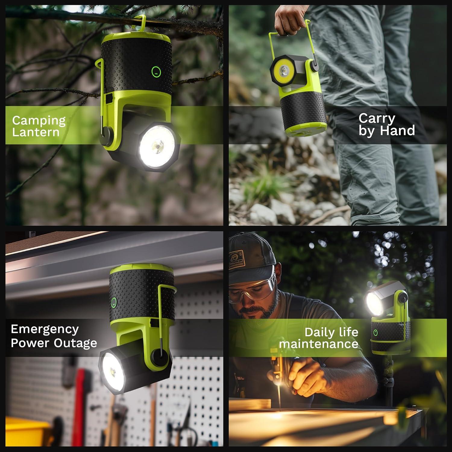 CLAKAP LED Camping Lantern, 3000Lumens Rechargeable 180°Rotatable Flashlight Lantern, Portable Camping Light with 4000mAh Phone Charger, IPX4 Waterproof Lanterns for Power Outages Hurricane