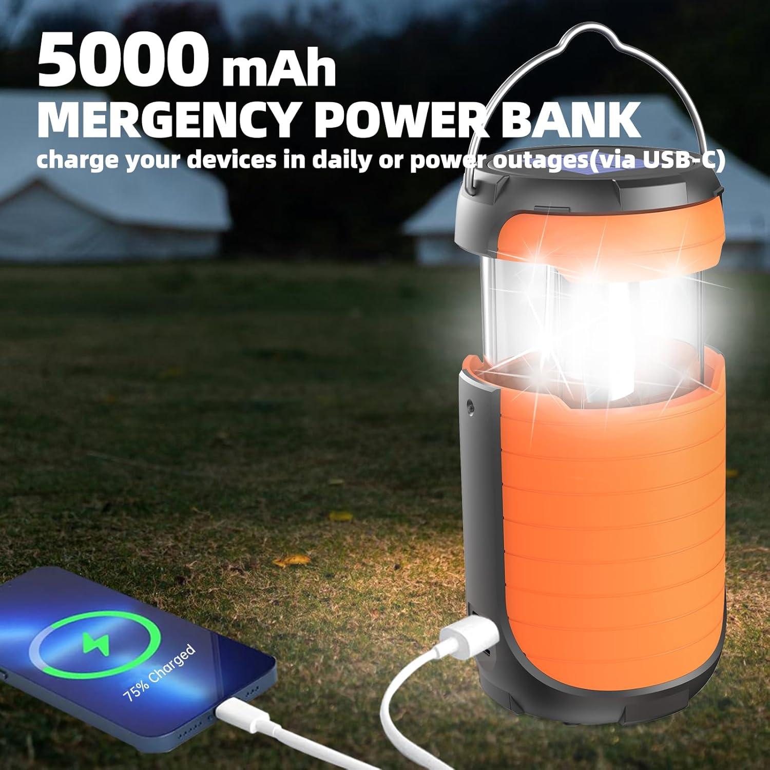Linterna de Camping Solar QAUYYW 5000mAh Impermeable 2 Modos