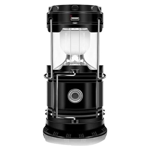 Linterna LED Plegable de Camping Negra - Doble Función Solar