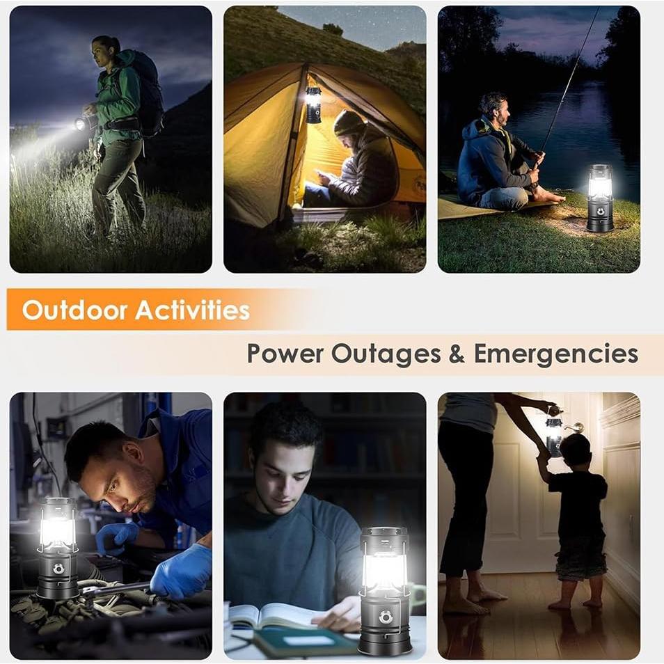 Linterna LED Plegable de Camping Negra - Doble Función Solar