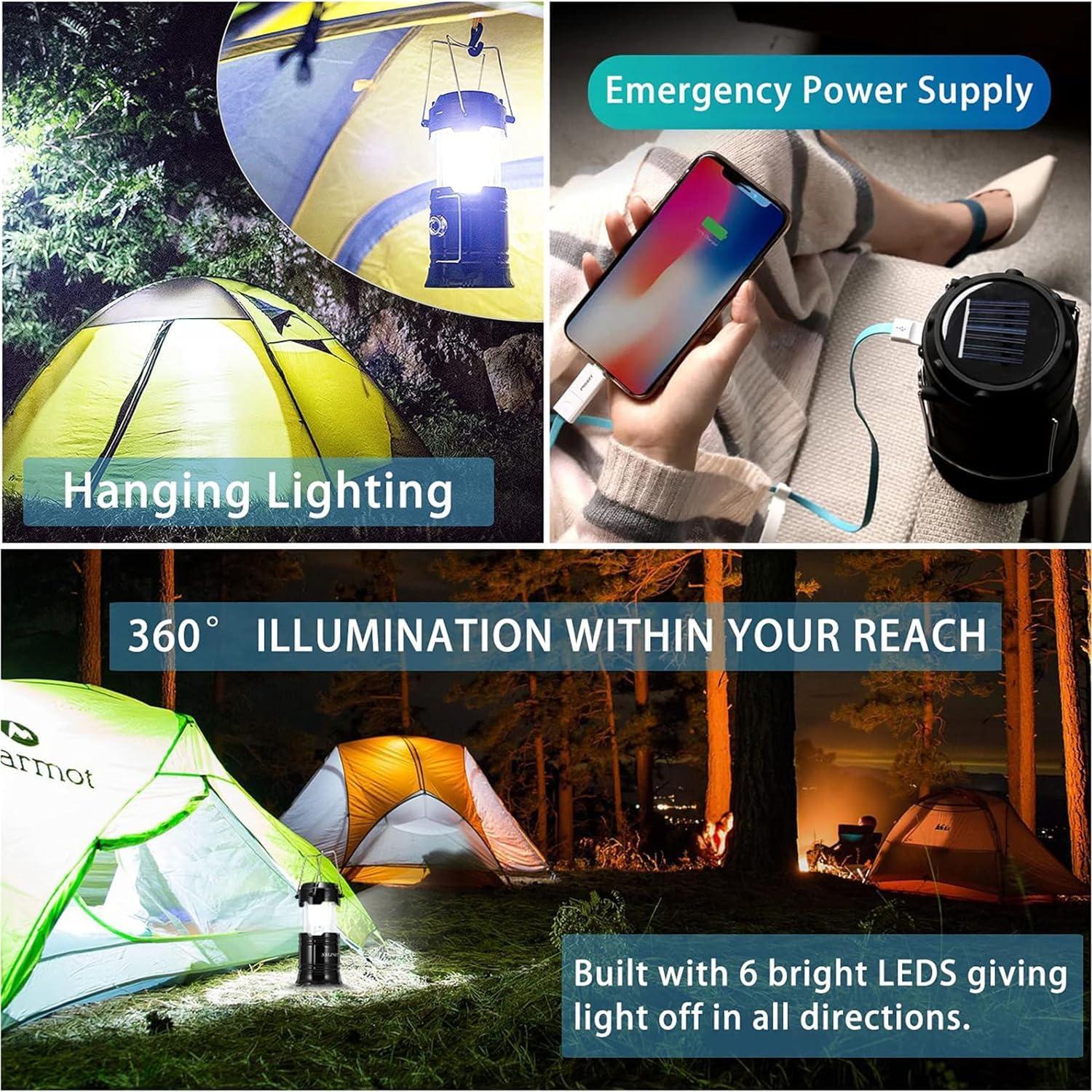 Linterna LED Plegable de Camping Negra - Doble Función Solar