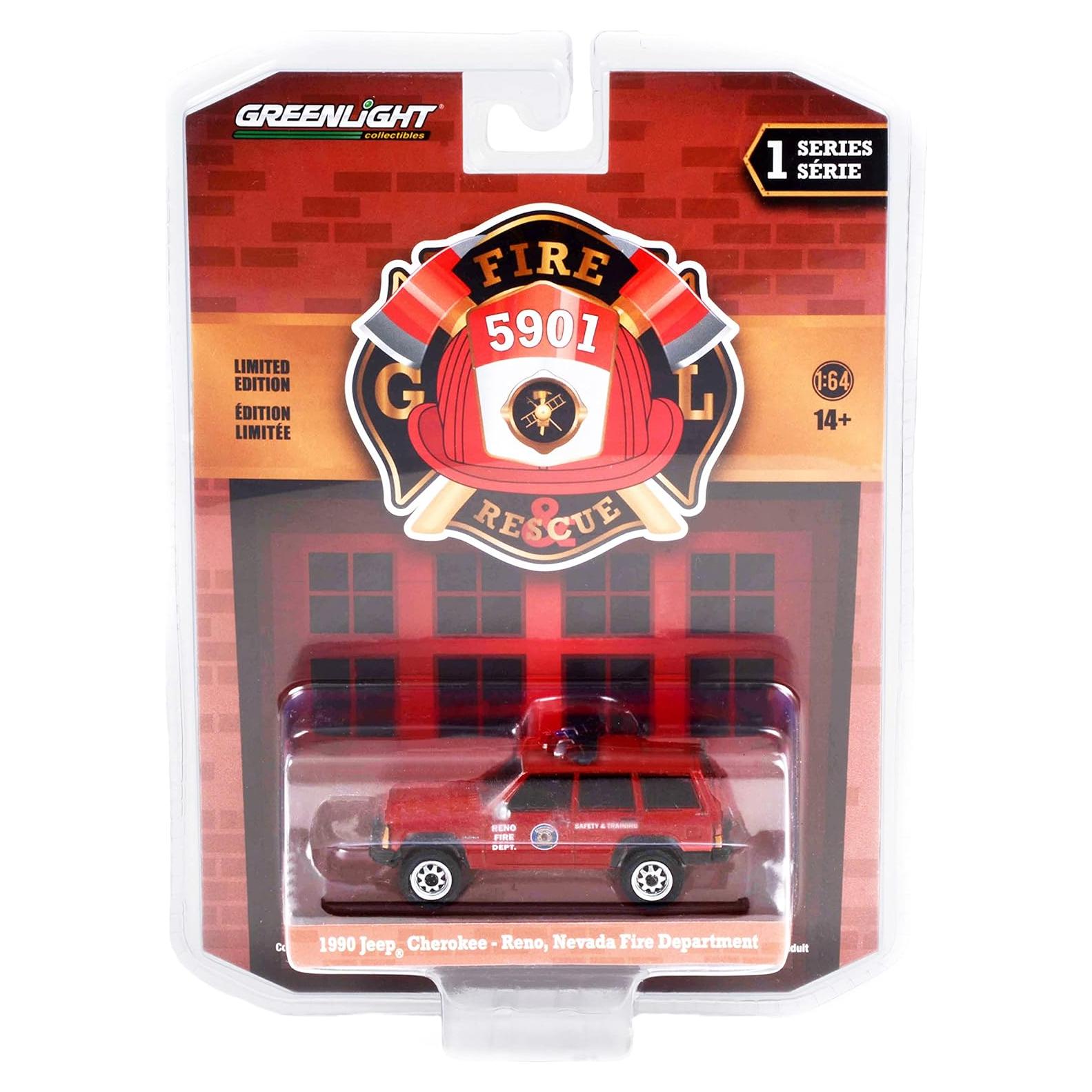 Coche Diecast Greenlight 1990 Cherokee Bomberos 6,35 cm