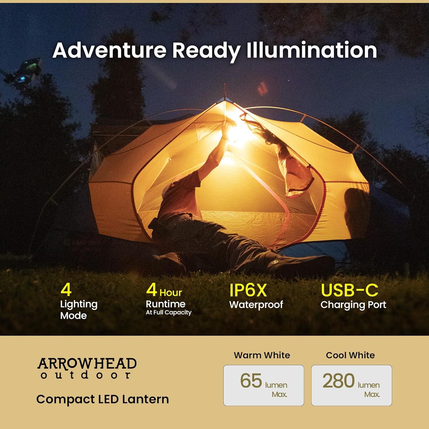 Linterna LED de Camping Arrowhead 280 Lúmenes USB-C Verde