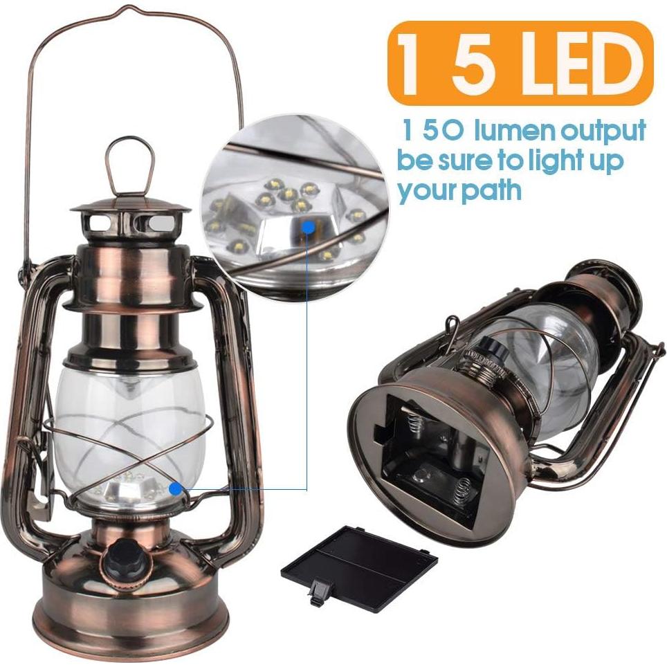 Linterna de Huracán LED Vintage WishHome Cobre 15 LEDs 24 cm