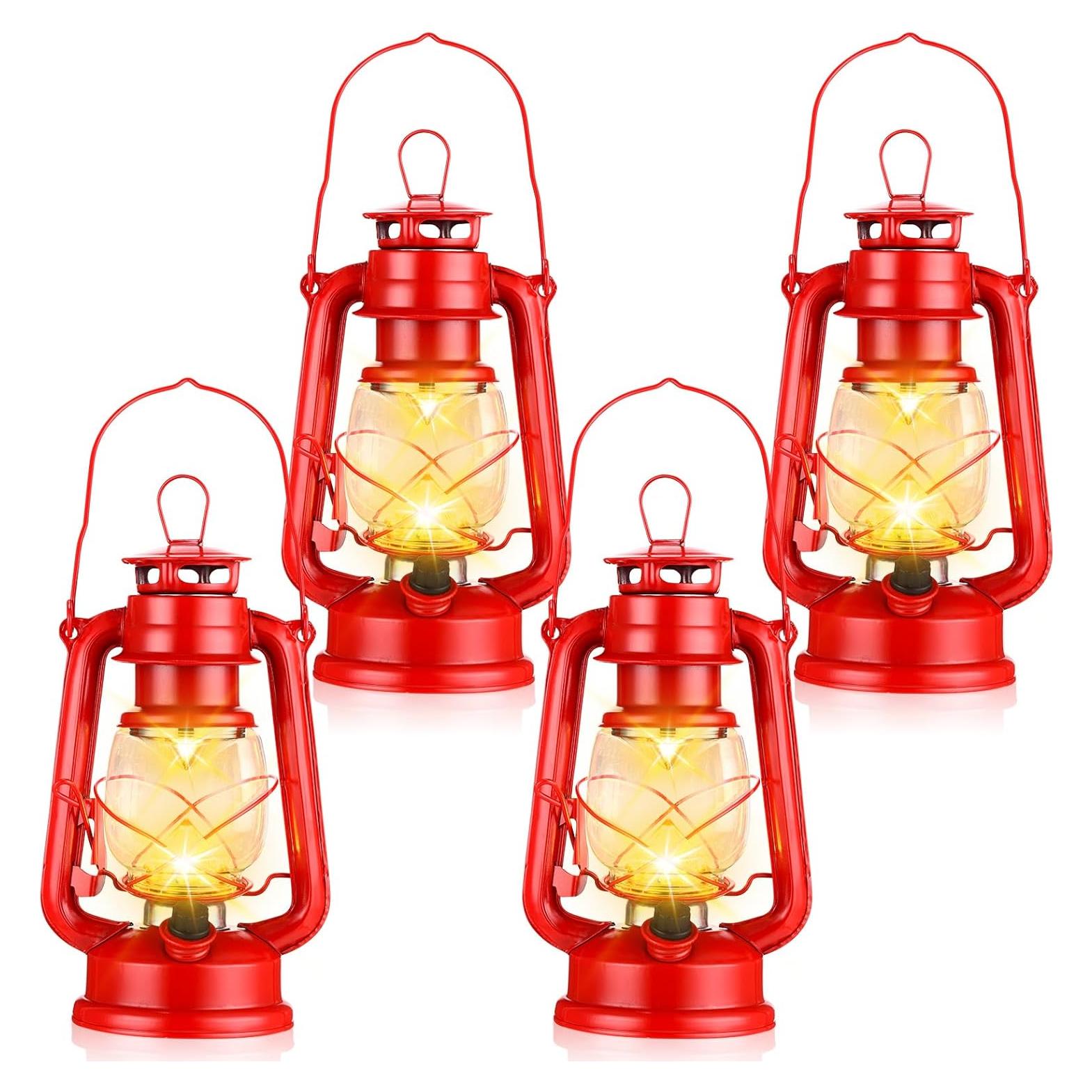 4 Faroles Vintage LED Riakrum Rojo con Regulador de Brillo