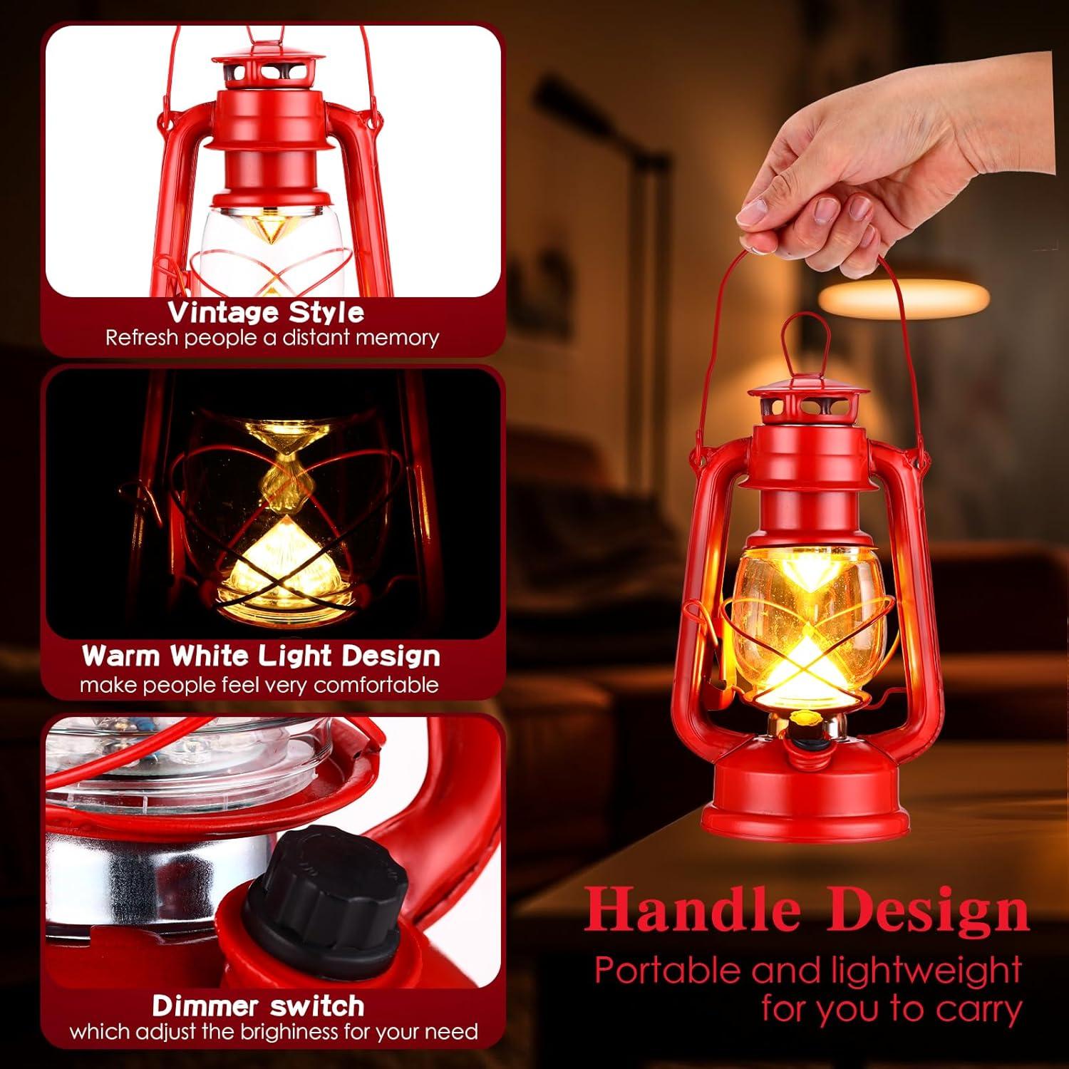 4 Faroles Vintage LED Riakrum Rojo con Regulador de Brillo