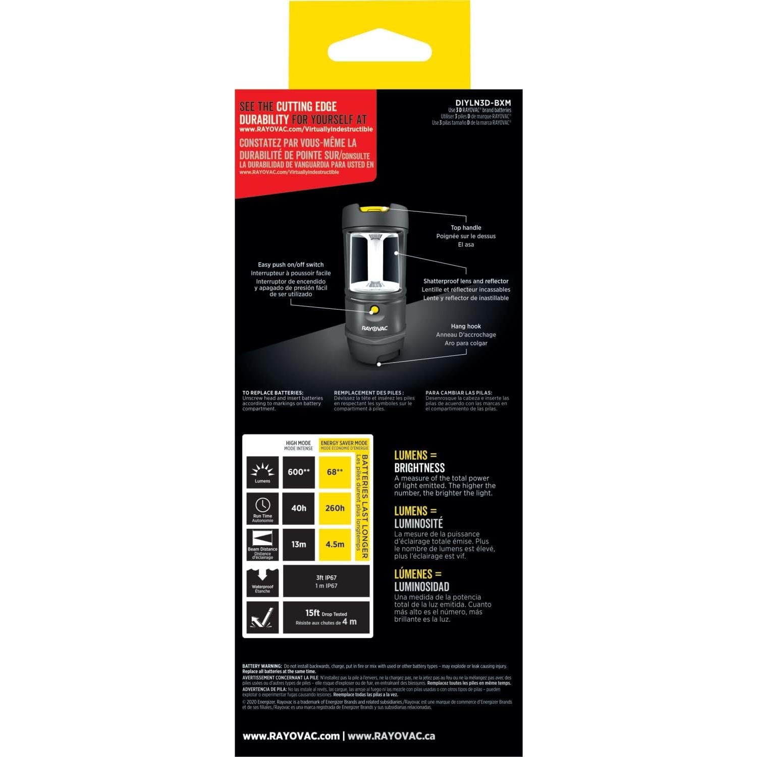 Linterna LED Rayovac DIYLN3D-BA 600 Lúmenes Impermeable