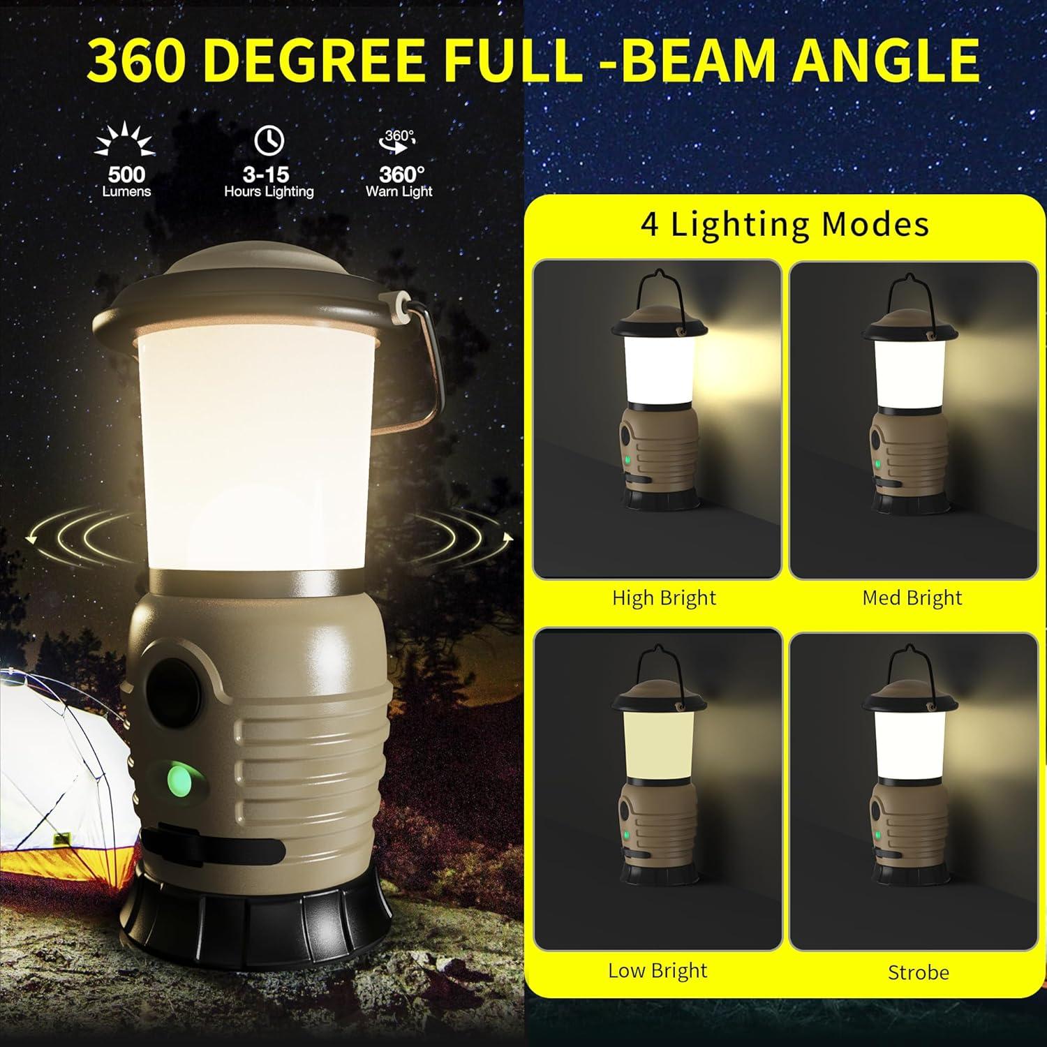 Camping Lantern Rechargeable, Portable LED Camping Lantern - Battery Tent Light with 4 Modes for Indoor Outdoor Home Emergency Light Hiking Fishing Picnicking