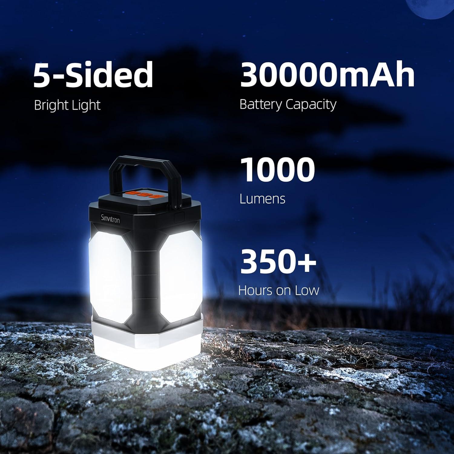 Linterna LED de Camping Sinvitron 30,000mAh 1000 Lúmenes IPX5