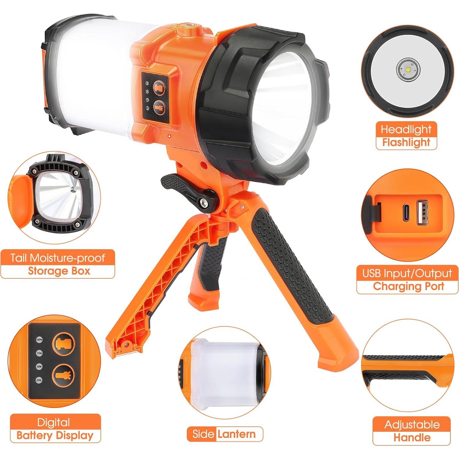 Linterna de Camping BOBKID Recargable 4000LM IPX4 Naranja