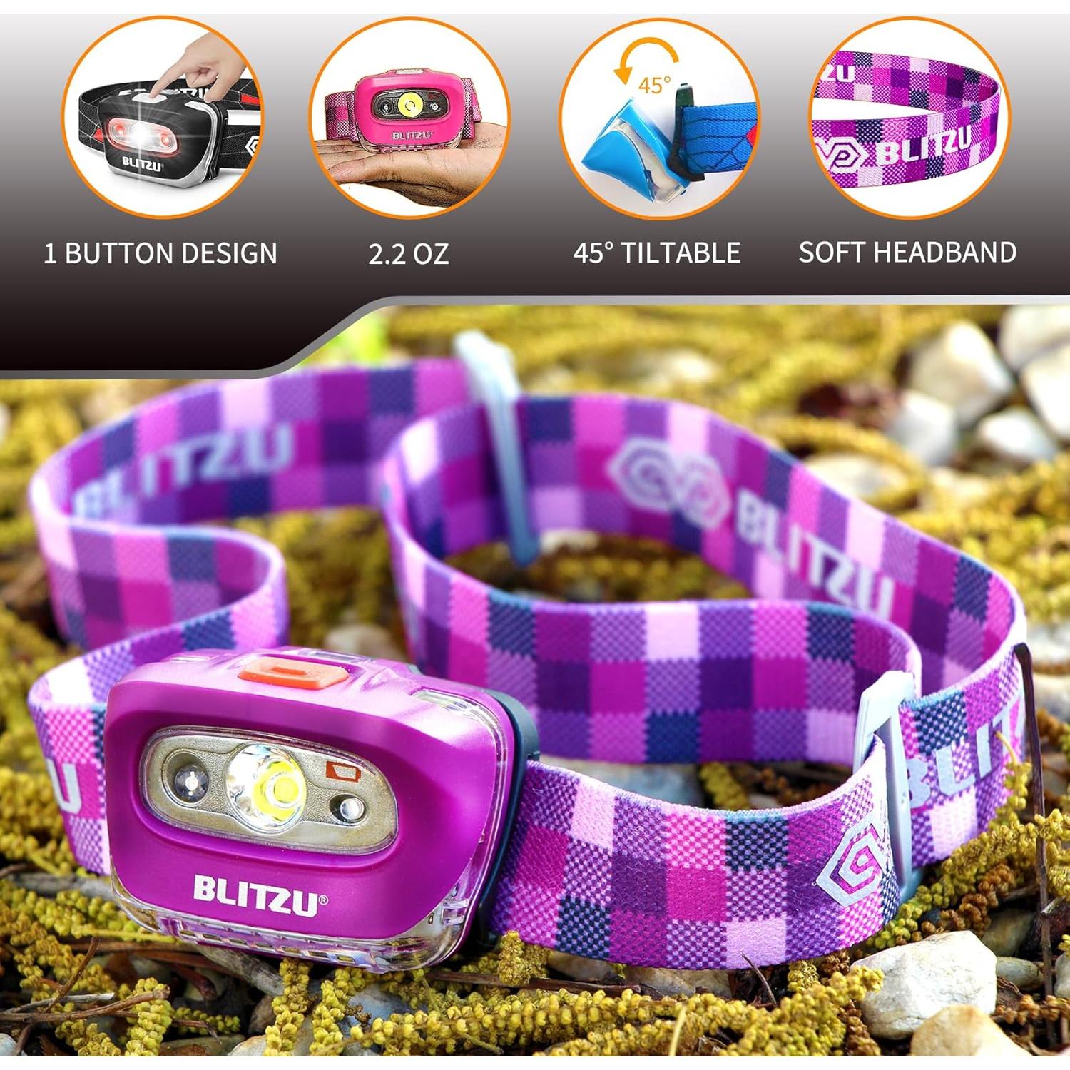 Linterna Frontal LED Blitzu Púrpura 165 Lúmenes Impermeable