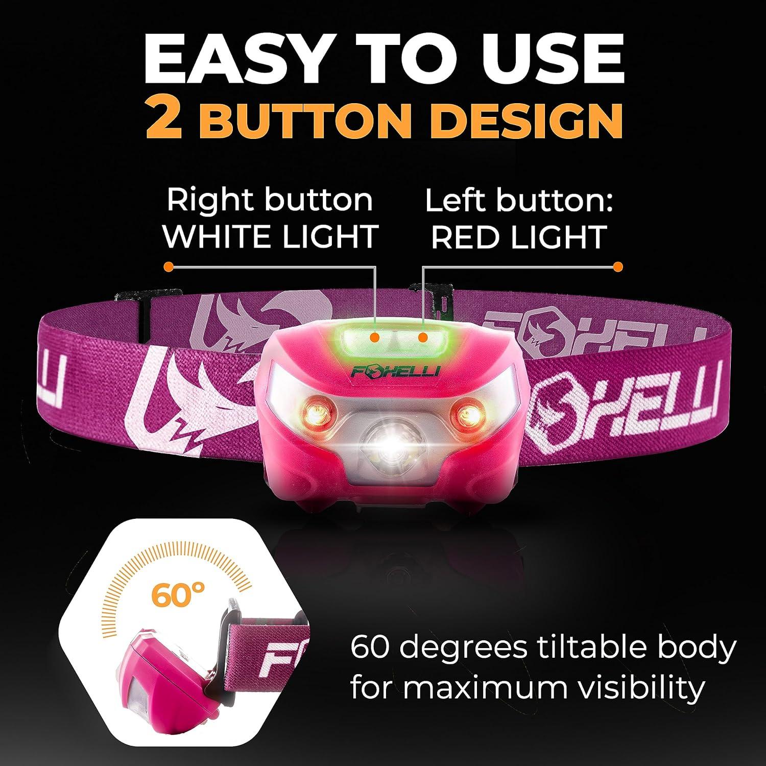 Linterna Frontal LED Foxelli MX10 Rosa Neón 160 Lúmenes